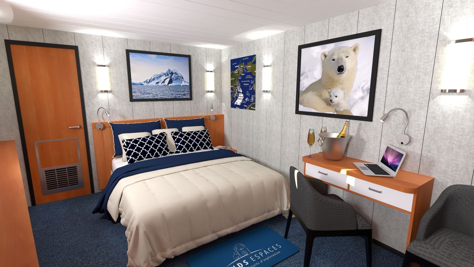 A planned cabin with desk aboard M/S Nanook