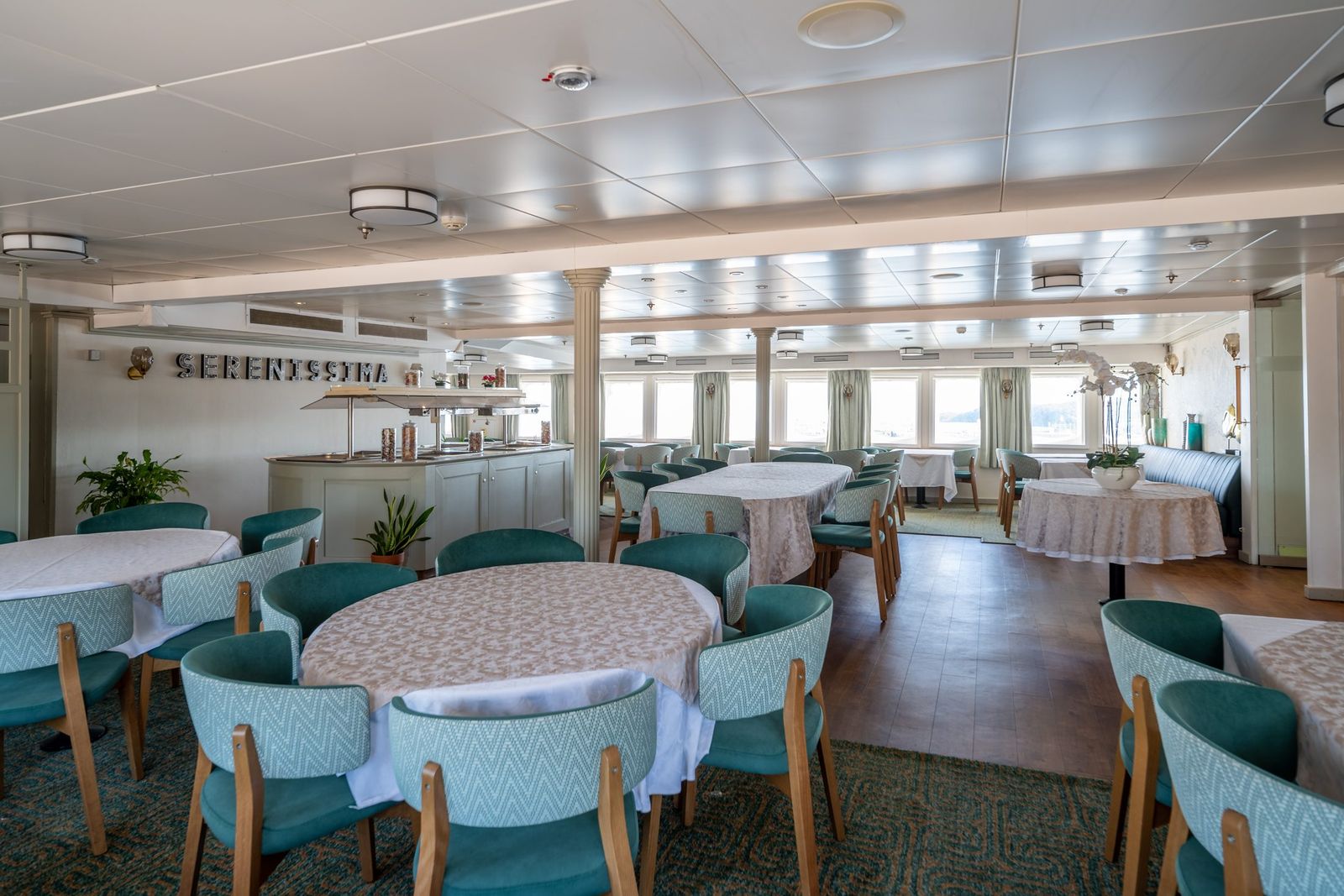Tables laid in the Venice restaurant