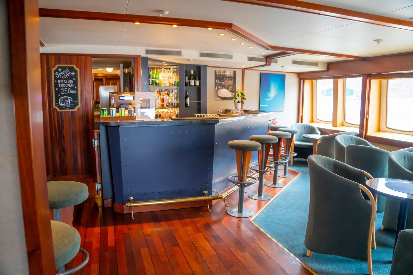 The bar on the salon deck