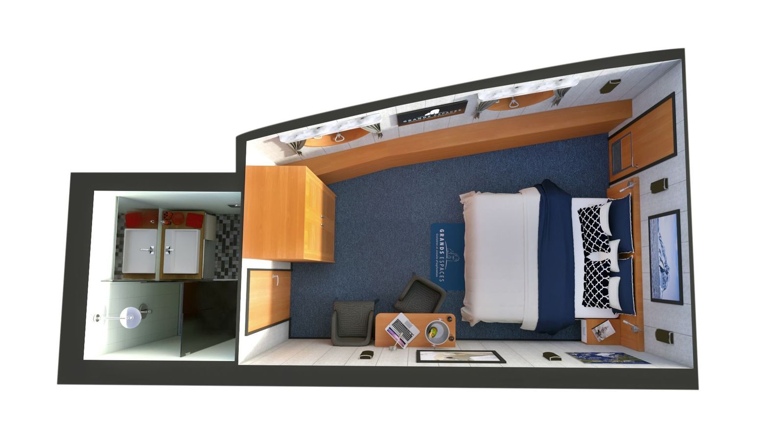 Three-dimensional plan of a cabin aboard M/S Nanook
