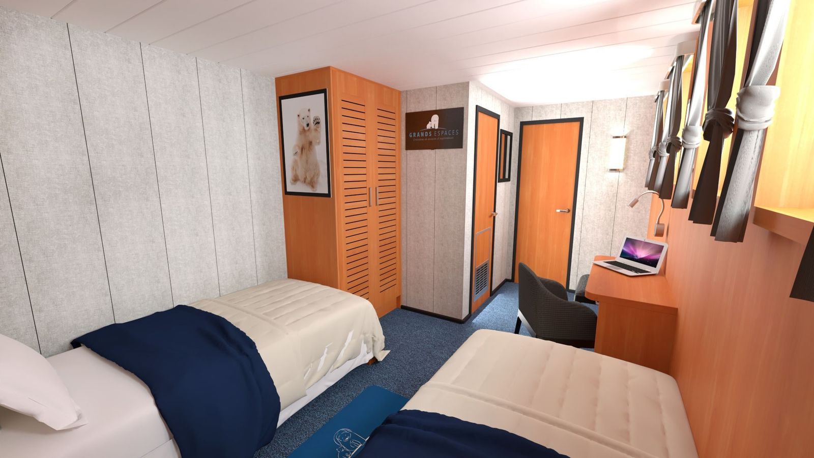 A planned cabin with double bed aboard M/S Nanook