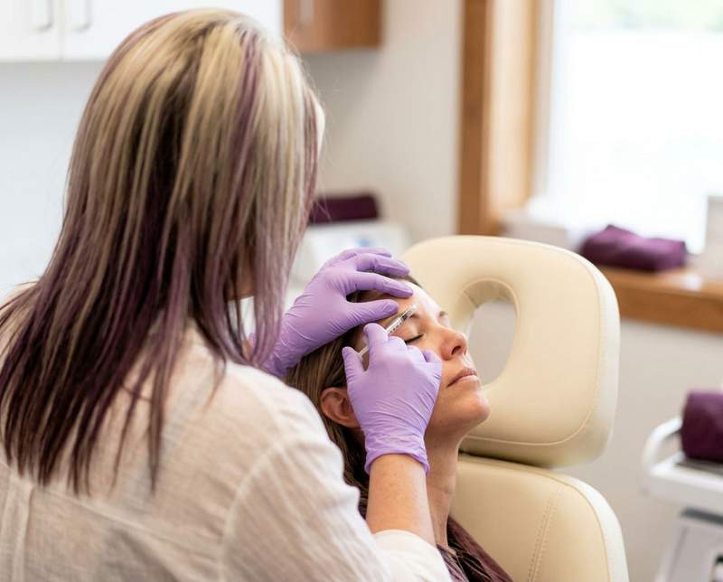 Jenni giving a patient a forehead injection