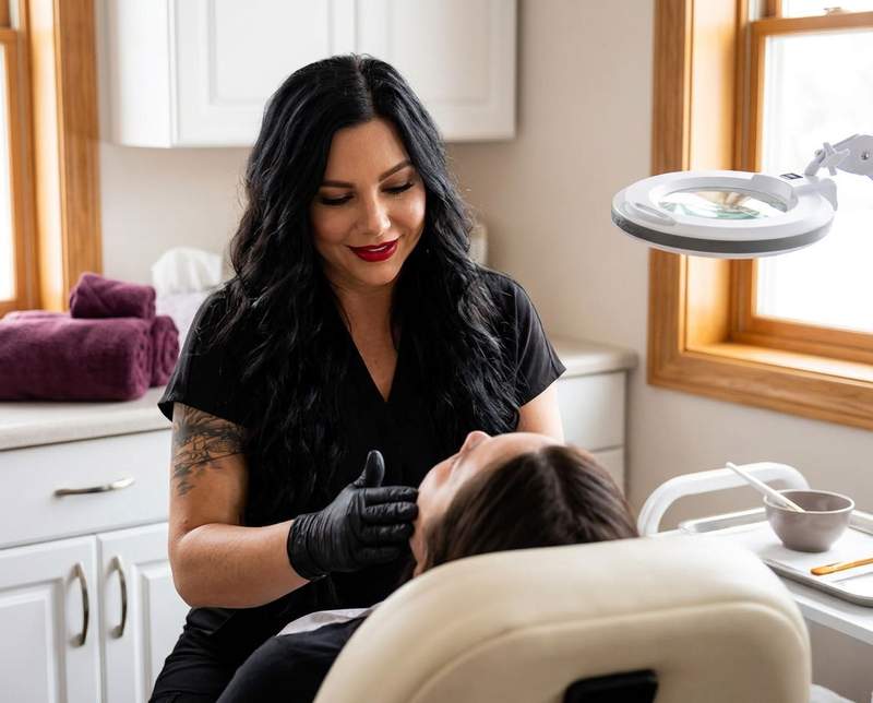 Della giving a patient a facial