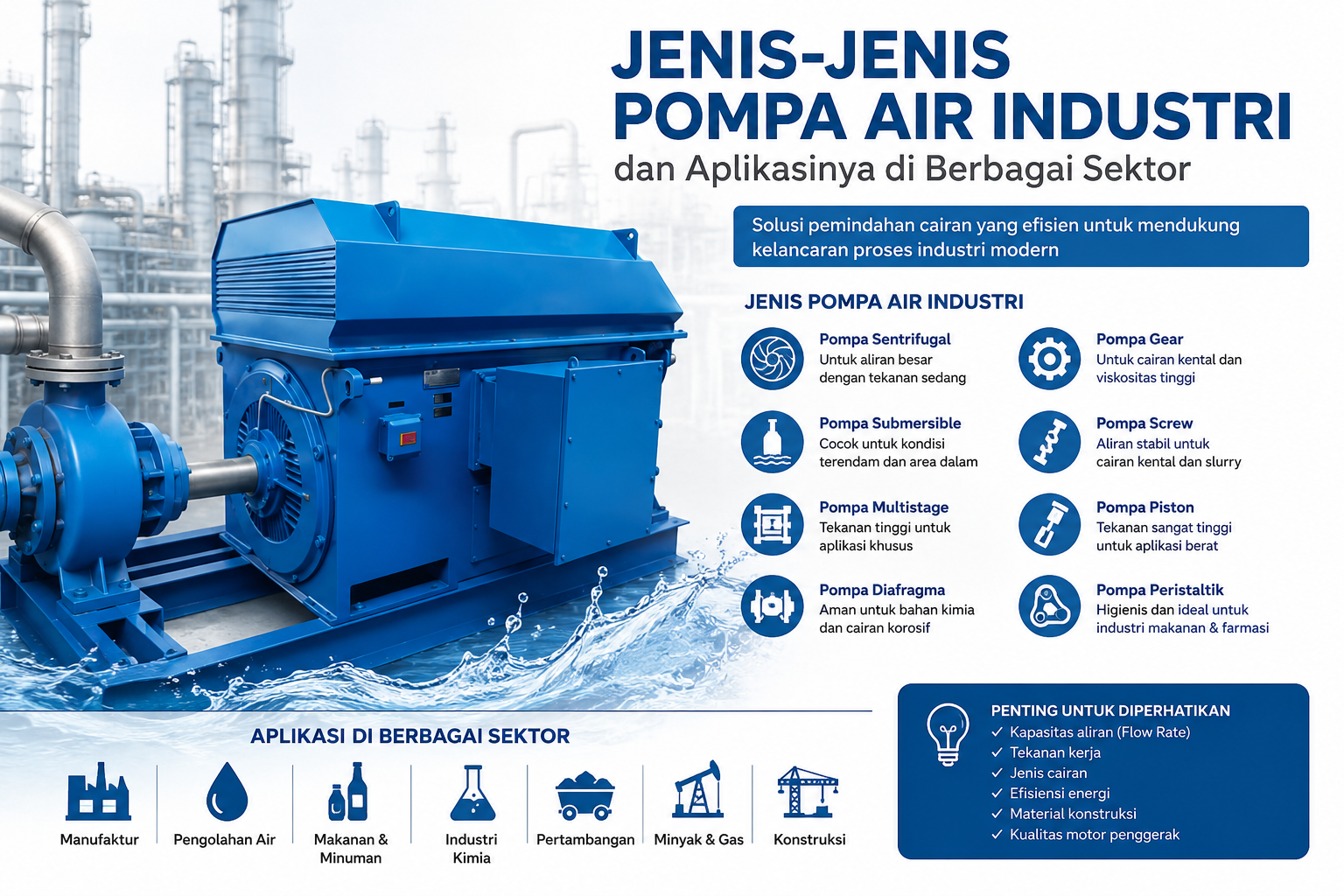Jenis-Jenis Pompa Air Industri dan Aplikasinya di Berbagai Sektor Industri