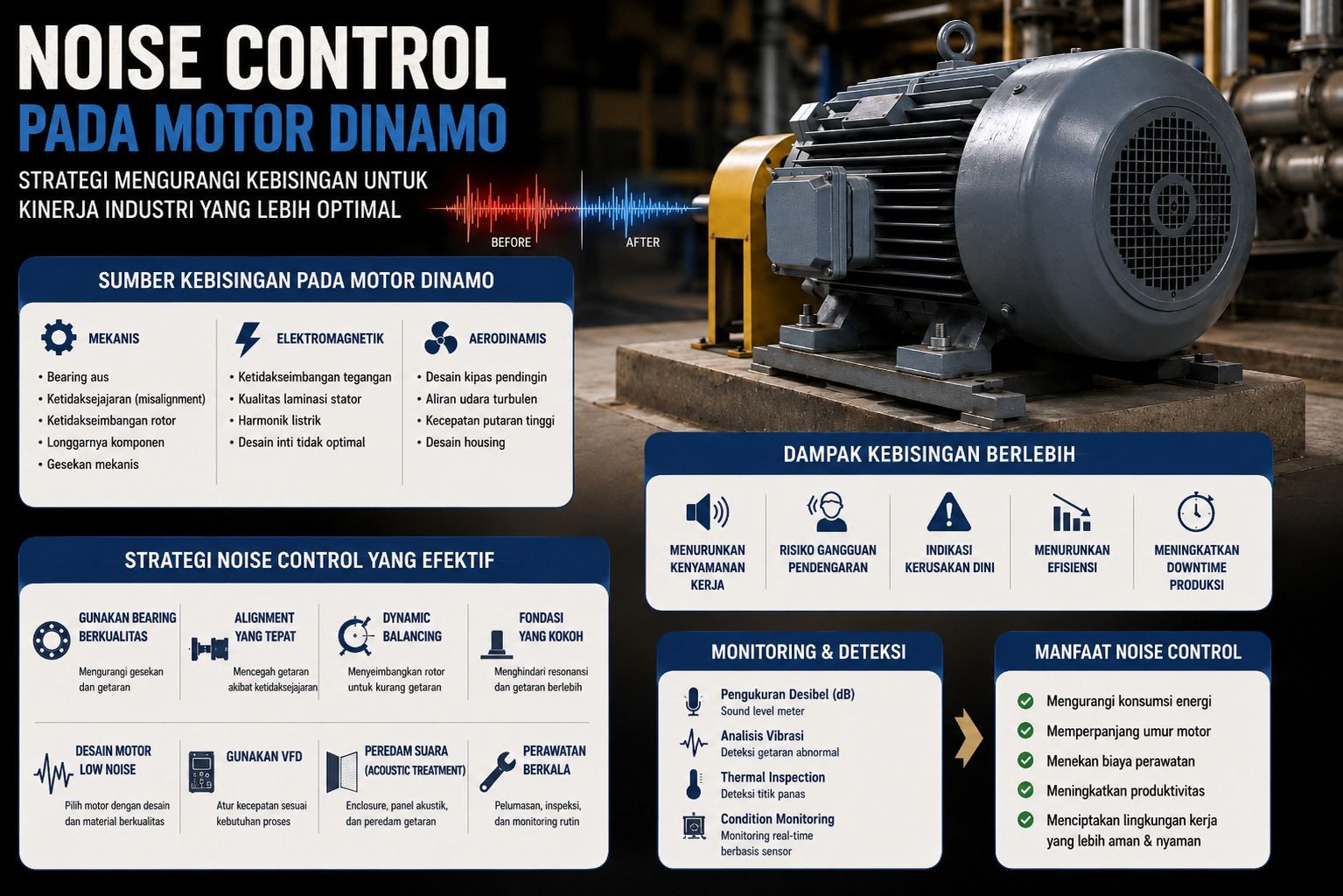 Noise Control pada Motor Dinamo: Strategi Mengurangi Kebisingan untuk Meningkatkan Kinerja Industri