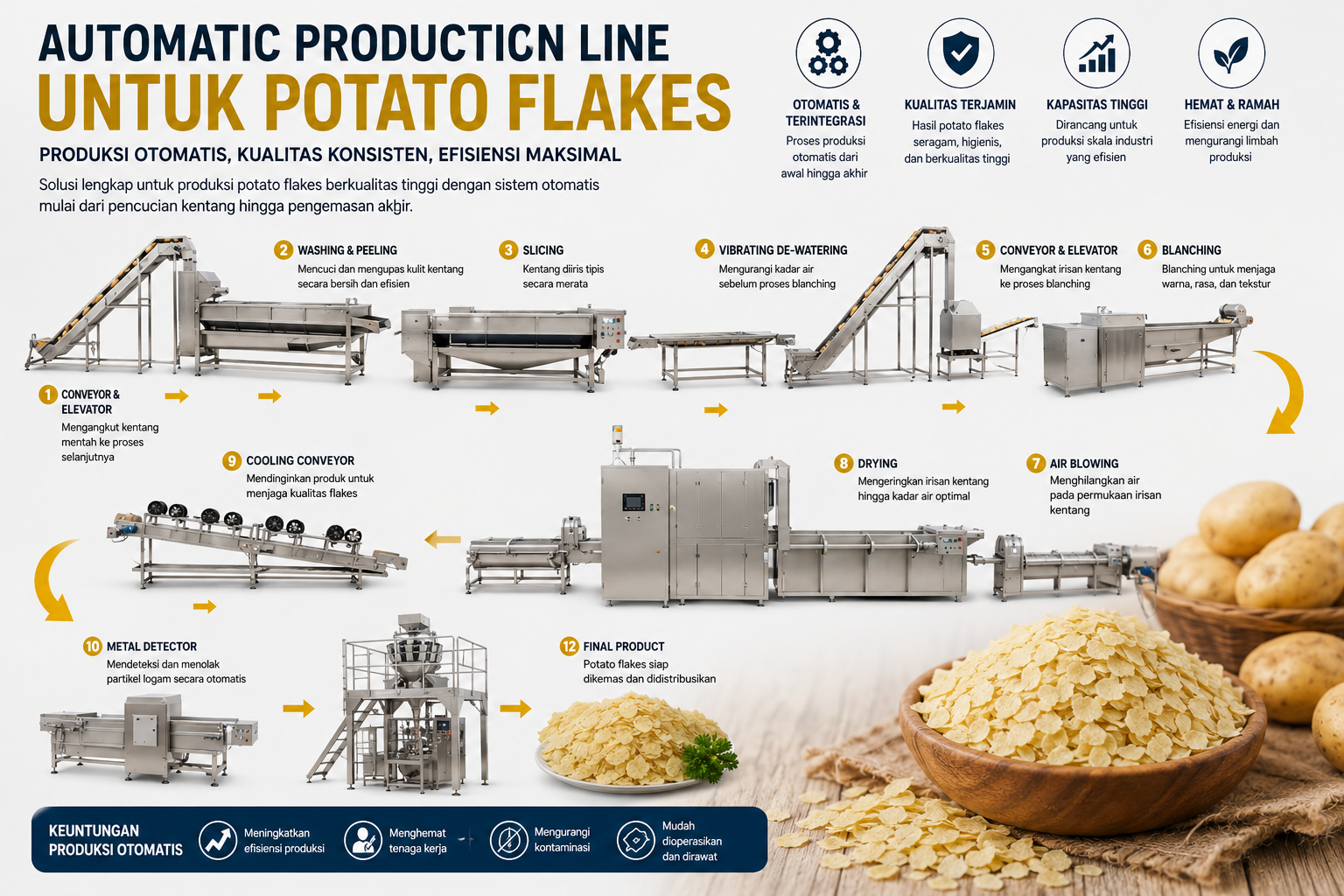 Automatic Production Line untuk Potato Flakes
