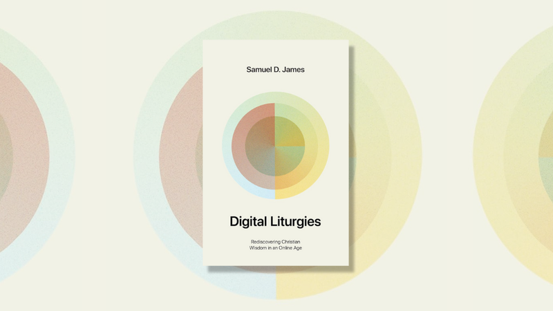 Digital Liturgies book cover on a repeating background of the cover art.