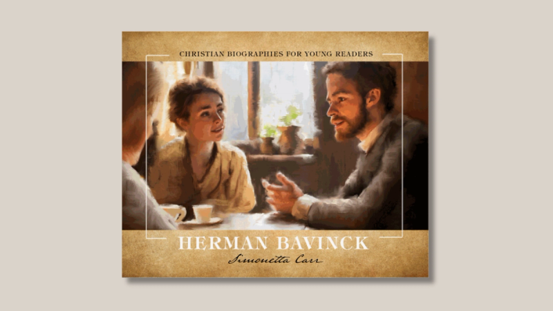 The book cover depicting Herman Bavinck in conversation with two people in a home setting.