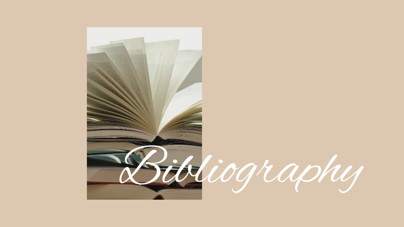 A book fanning open with a soft tan backdrop and the word "bibliography."