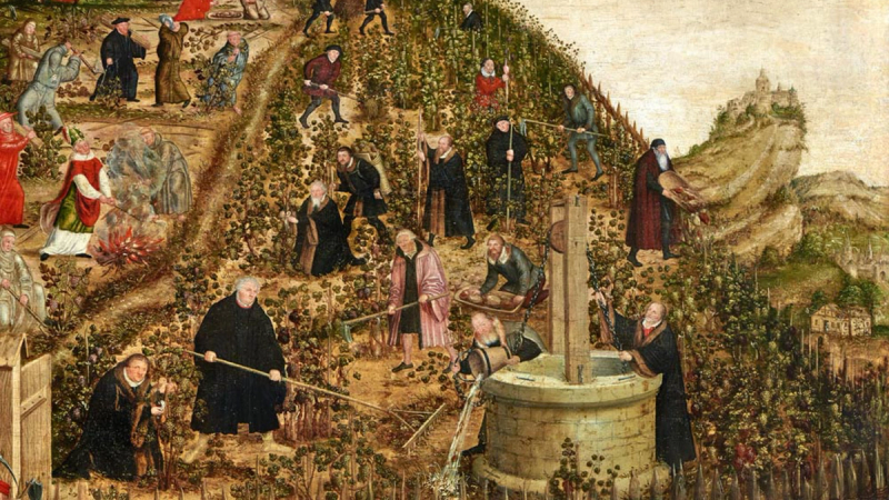 Painting showing Reformers cultivating the garden of Christ's church while their opponents uproot it.