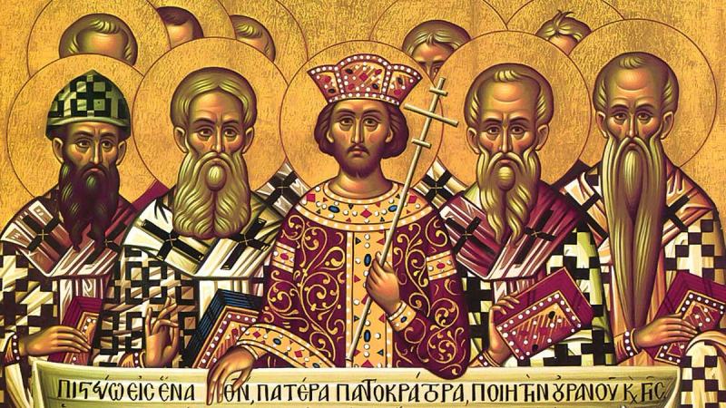 Detail of a depiction of Constantine with the bishops who reaffirmed the Nicene Creed in 381.