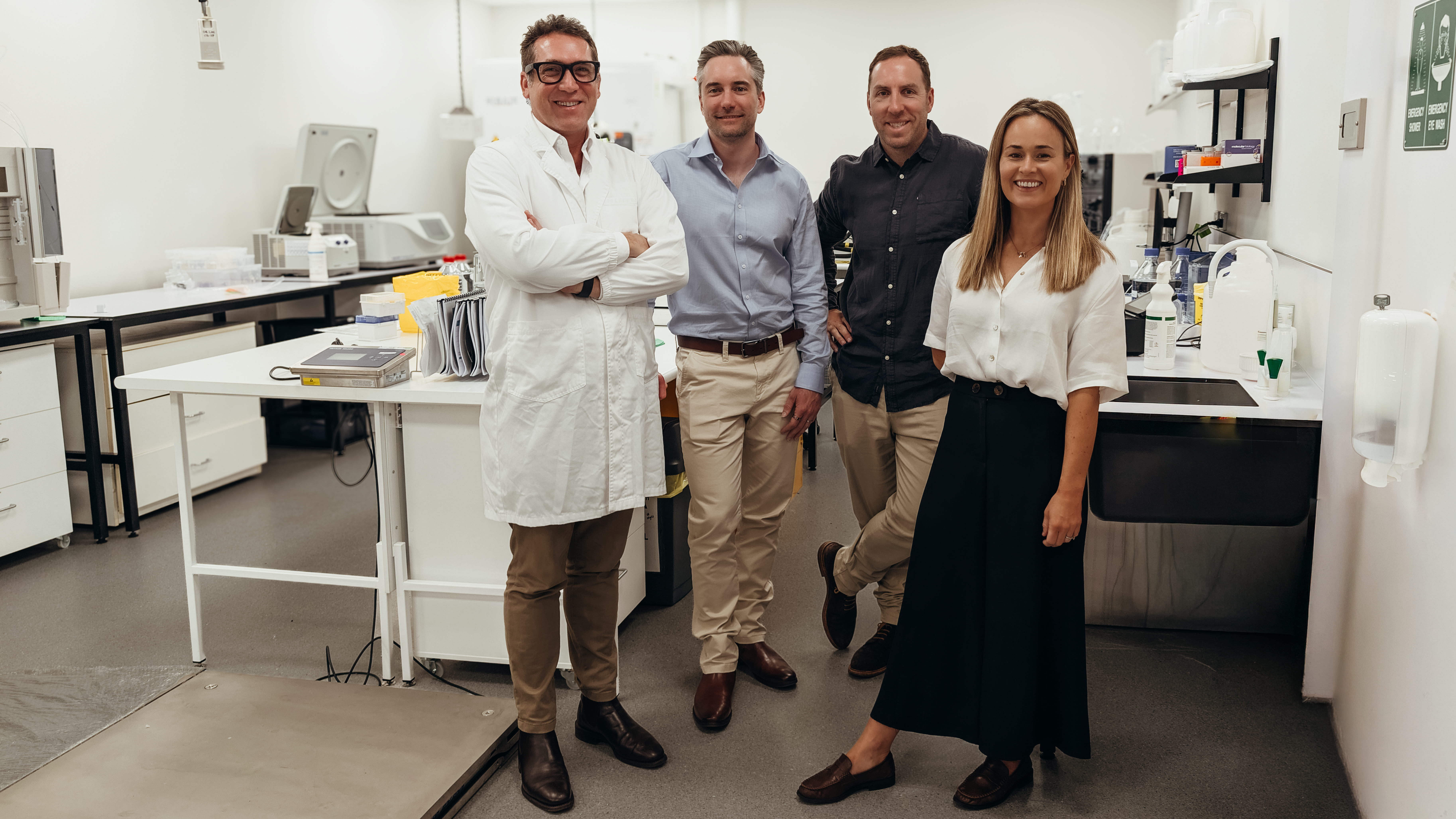 Bower’s founding team, left to right: Renaud Joannes-Boyau, David Lyon, James Boysons, and Michelle MacRae, at the Cohort Gold Coast Health and Knowledge Precinct.