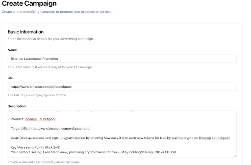 campaign creation screenshot