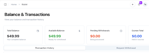 balance and transactions screenshot
