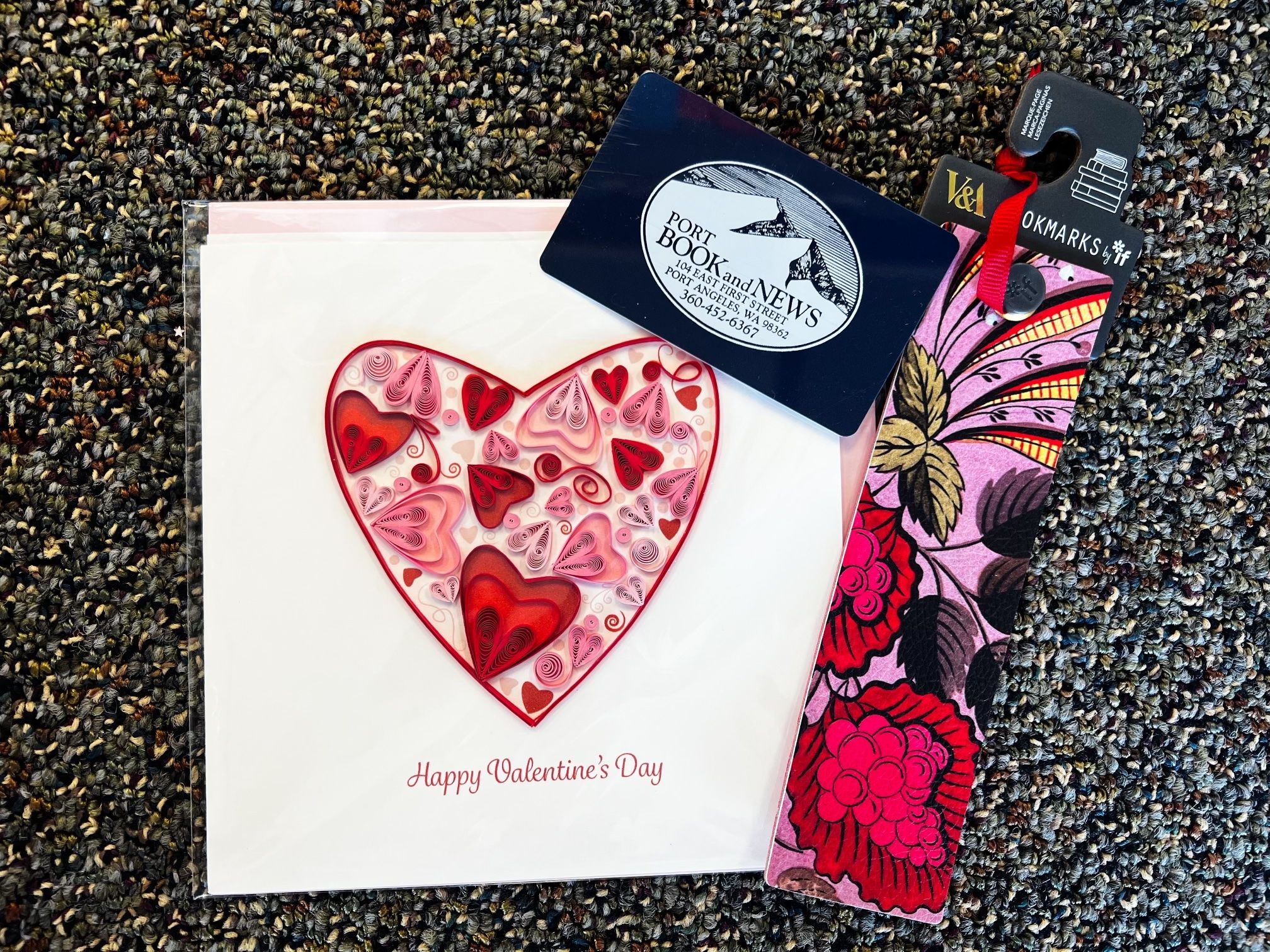 Valentines card, bookmark and gift certificate from Port Book and News