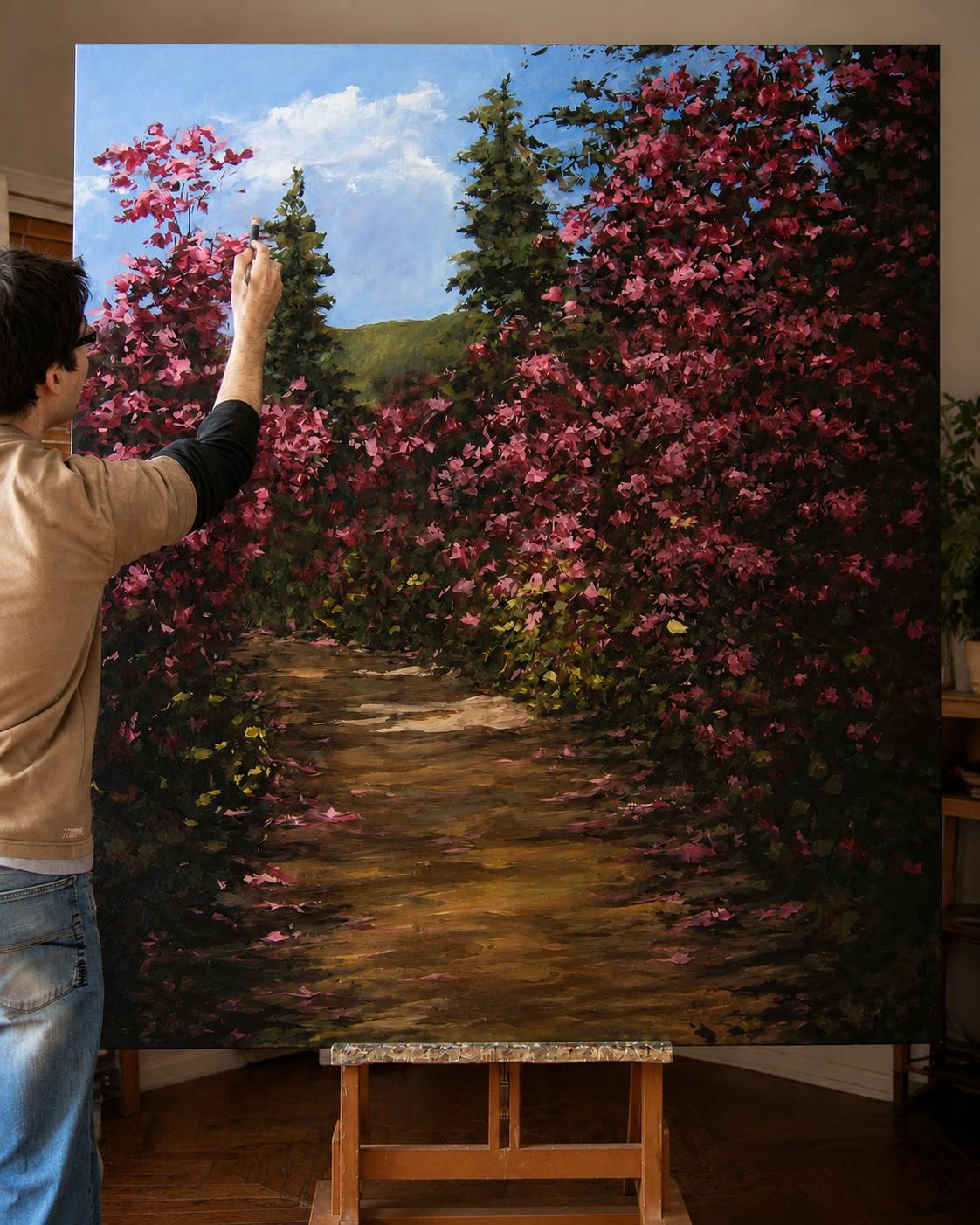 Tiago Garcia a pintar a óleo