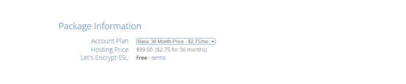 Bluehost Package Information