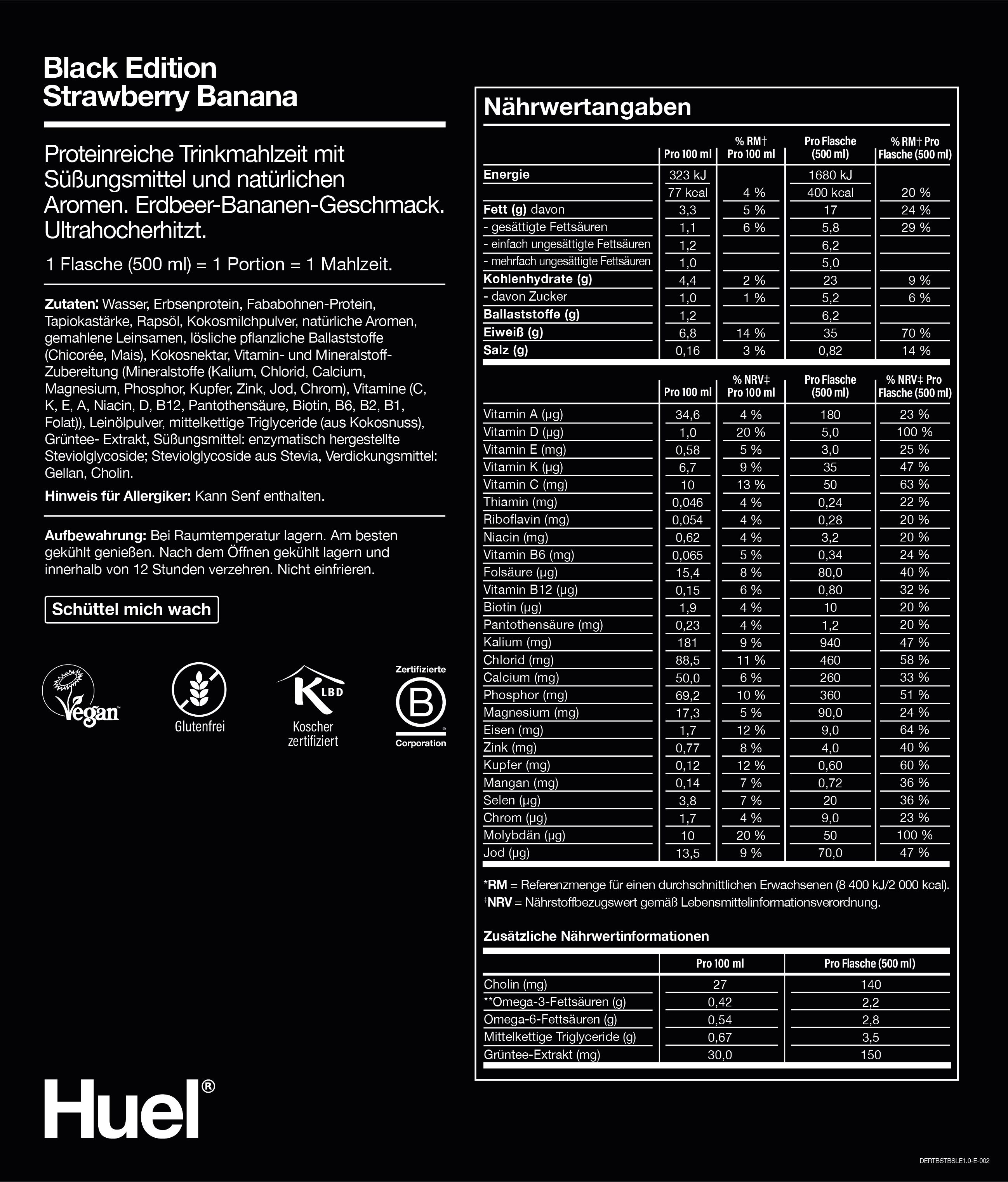 Nutritional information for Huel Black Edition RTD - Strawberry Banana