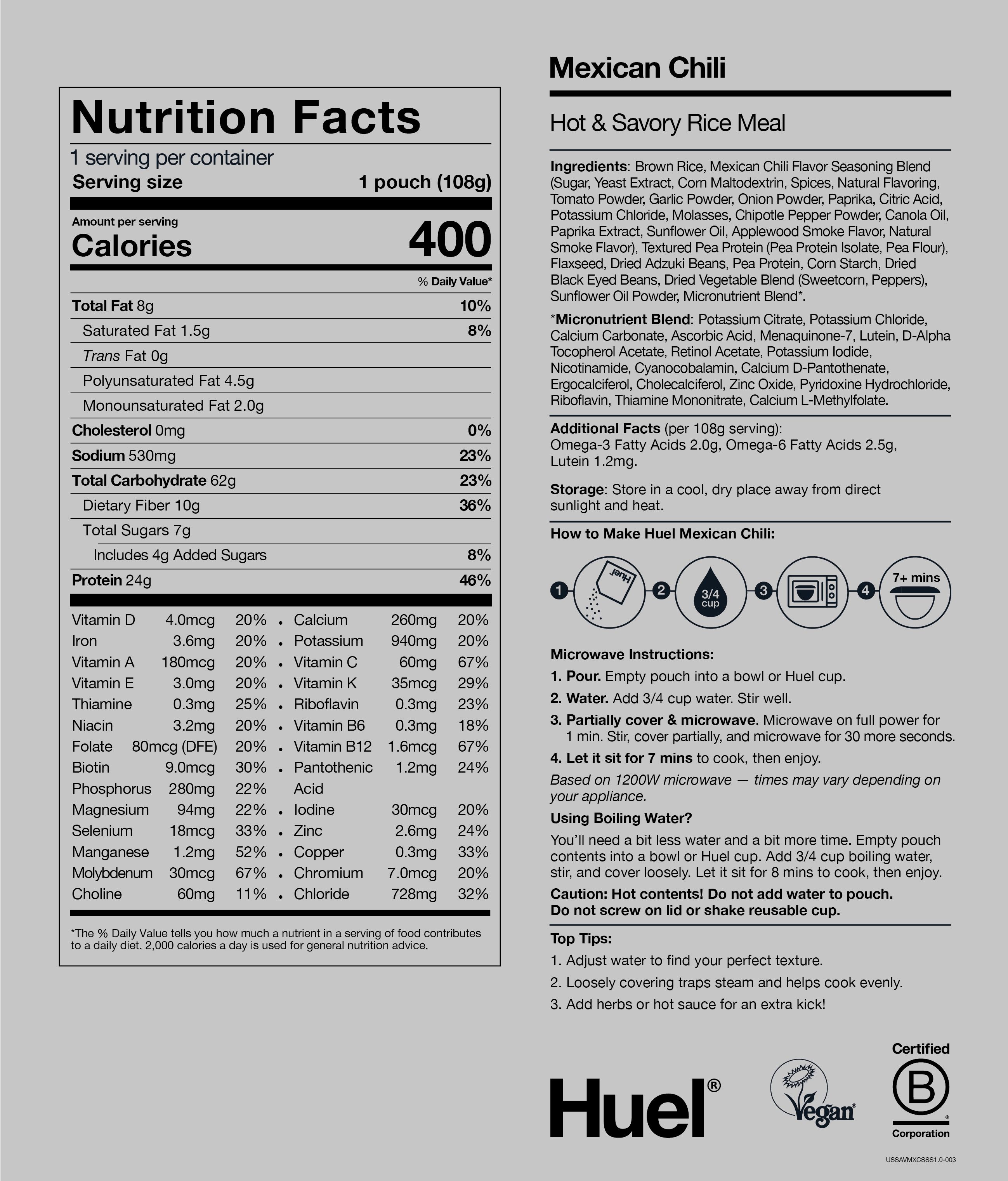 Hot & Savoury Meal Pack BOP Nutritional Information 