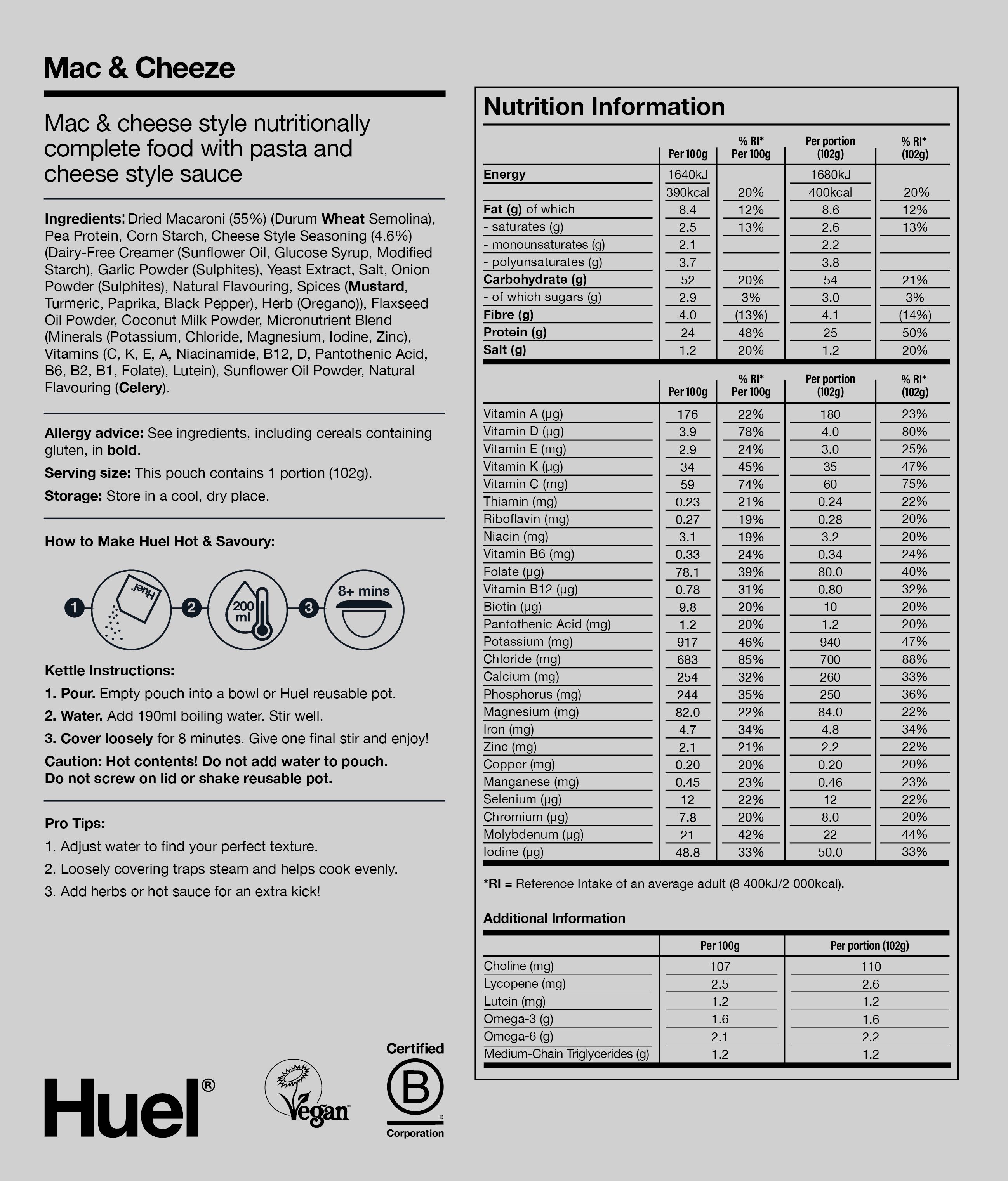 Hot & Savoury Meal Pack BOP Nutritional Information 