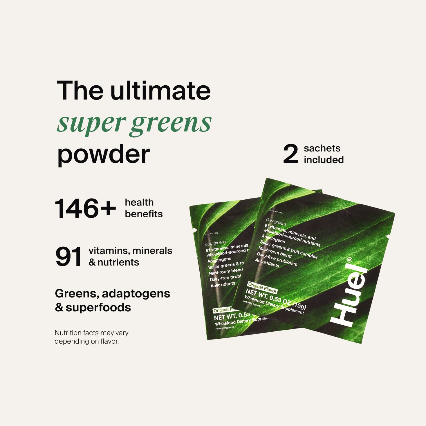 Daily Greens Travel Pack 146+ health benefits call out