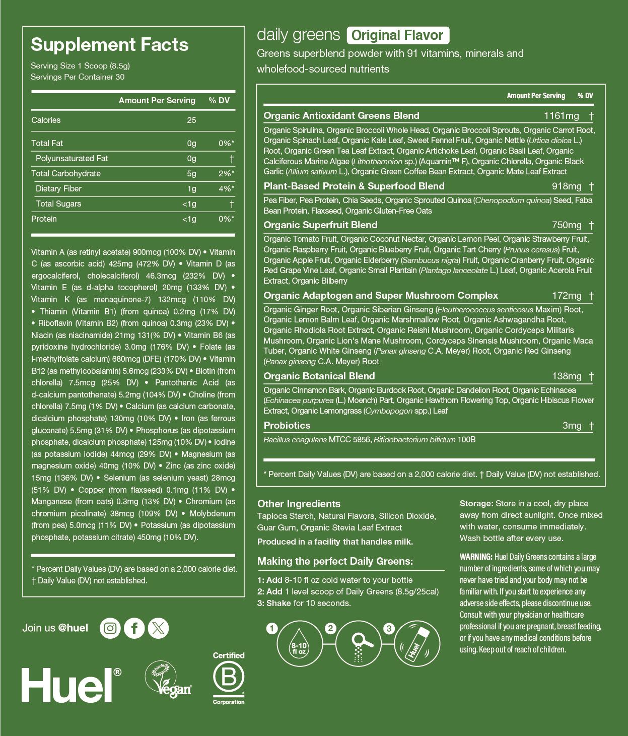 Daily Greens Original - Nutritional label