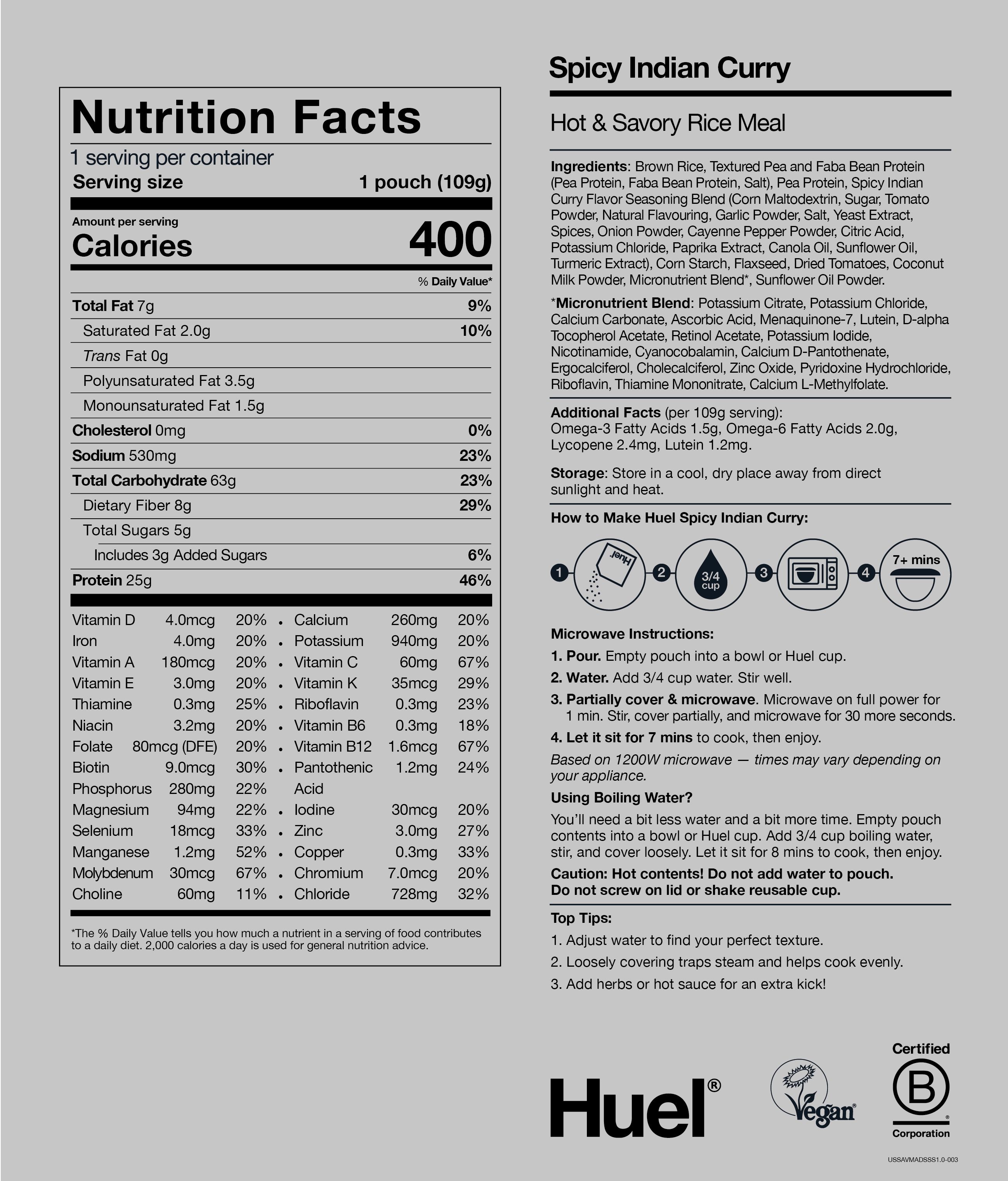 Hot & Savoury Meal Pack BOP Nutritional Information 