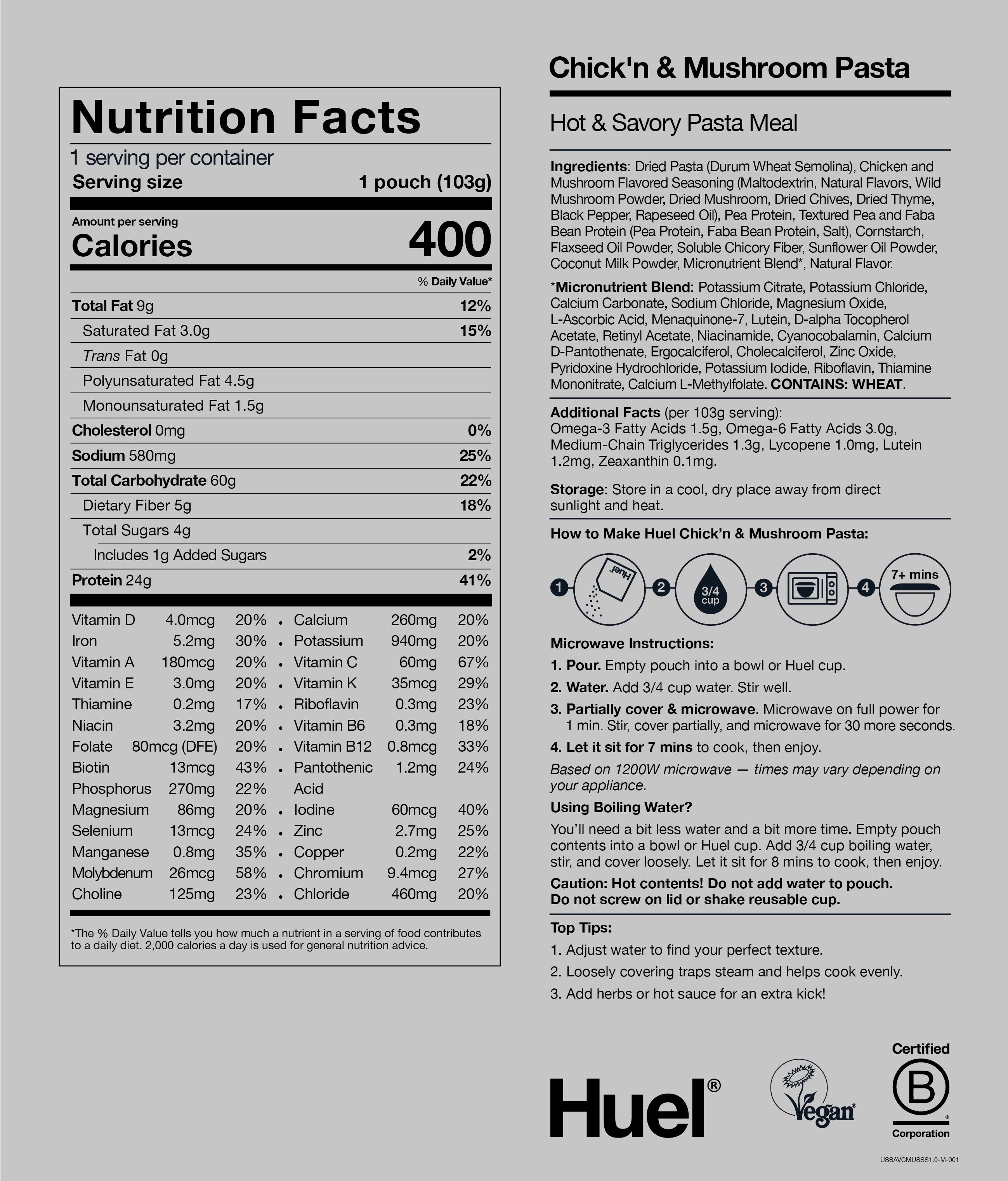 Hot & Savoury Meal Pack BOP Nutritional Information 