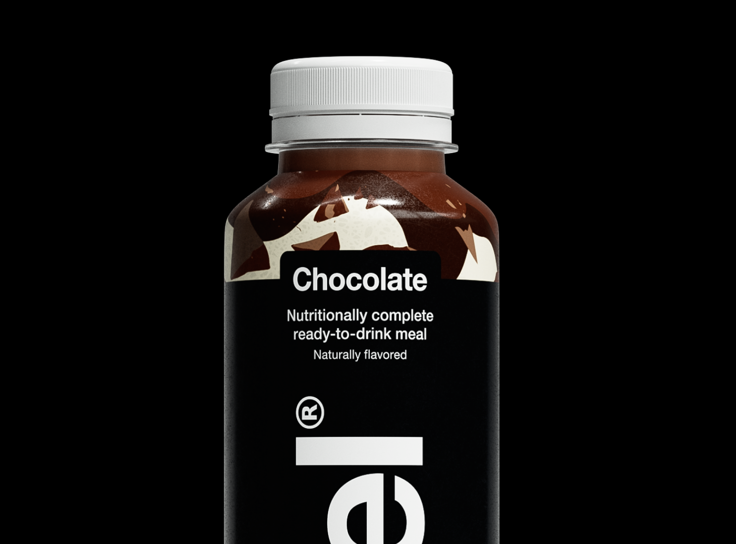 Close up view of the Chocolate Black Edition Ready-to-drink bottle against a black background