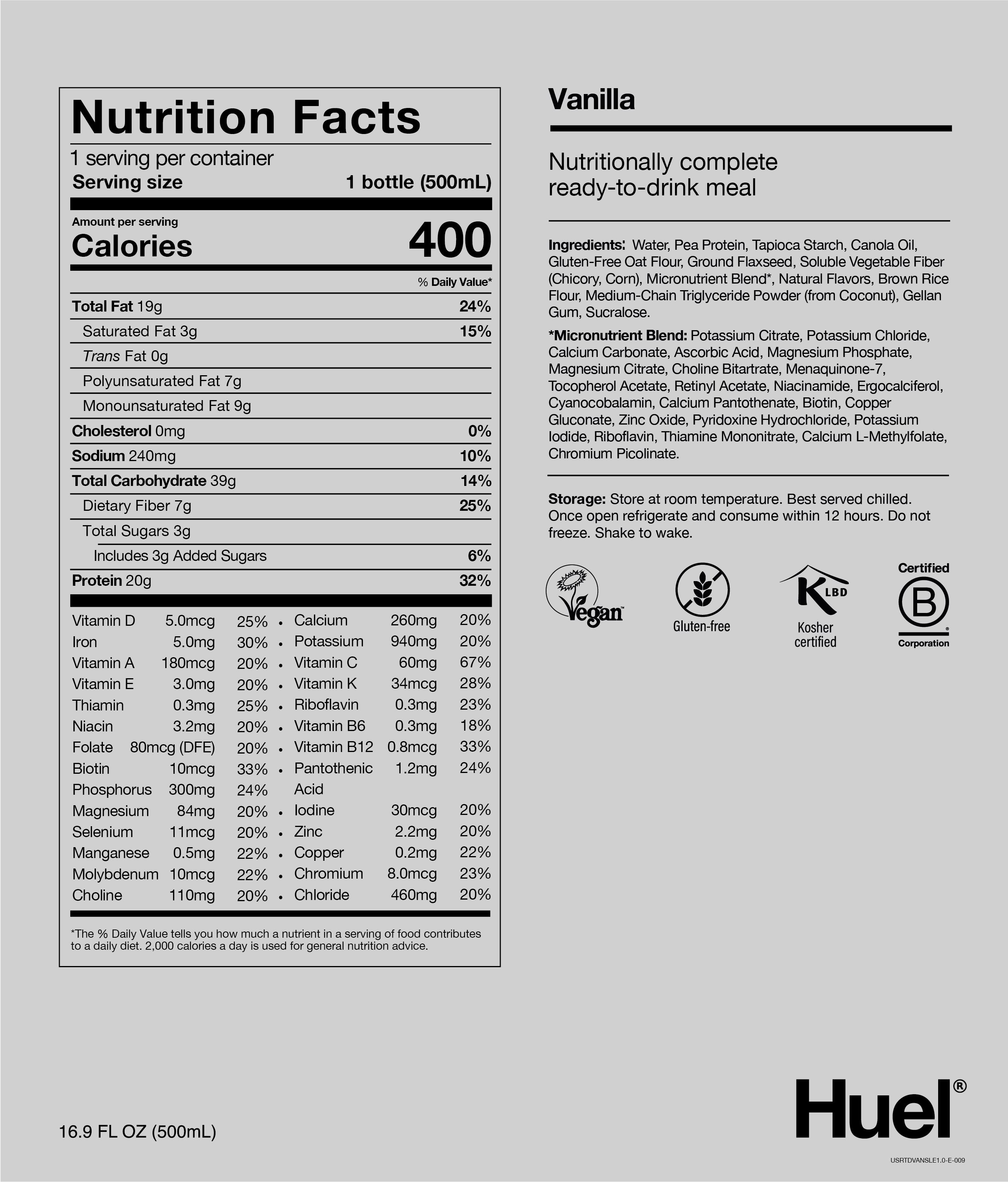 Nutritional Information for RTD Vanilla