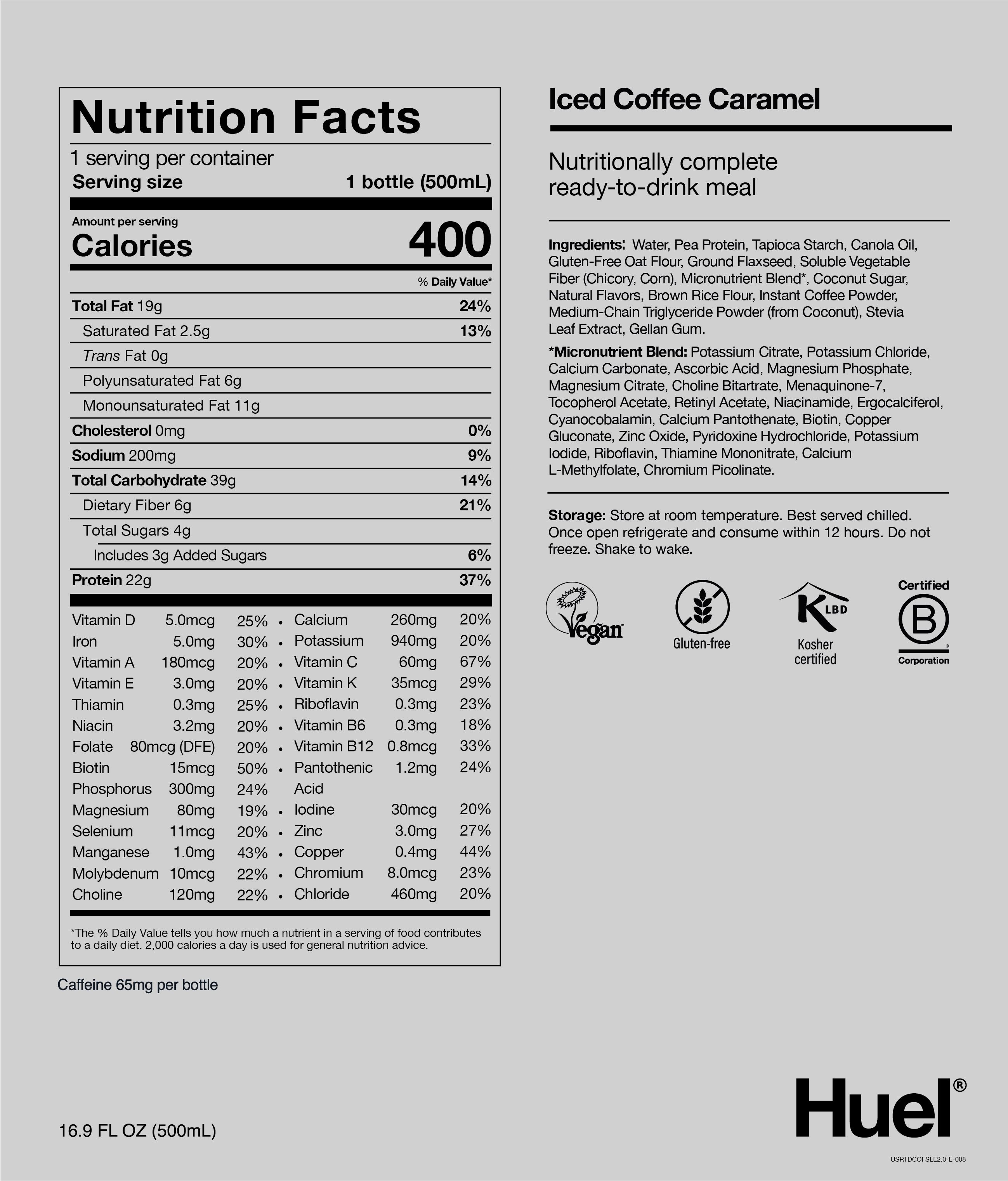 RTD Iced Coffee Caramel Nutritional Information