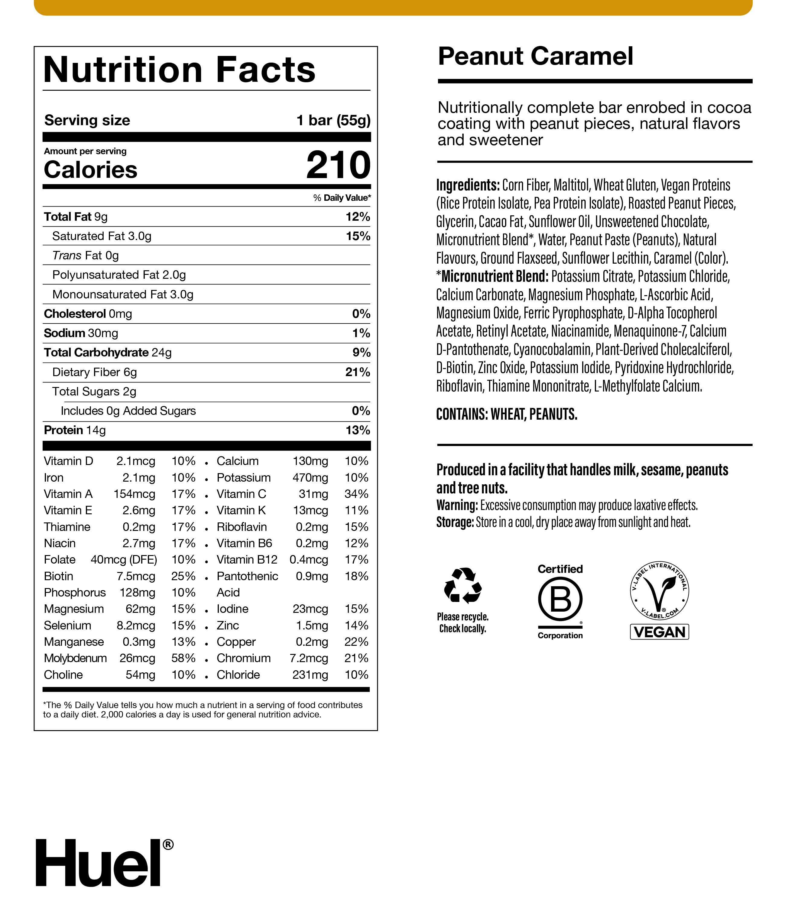Nutritional label for Complete Nutrition Bar Peanut Caramel 