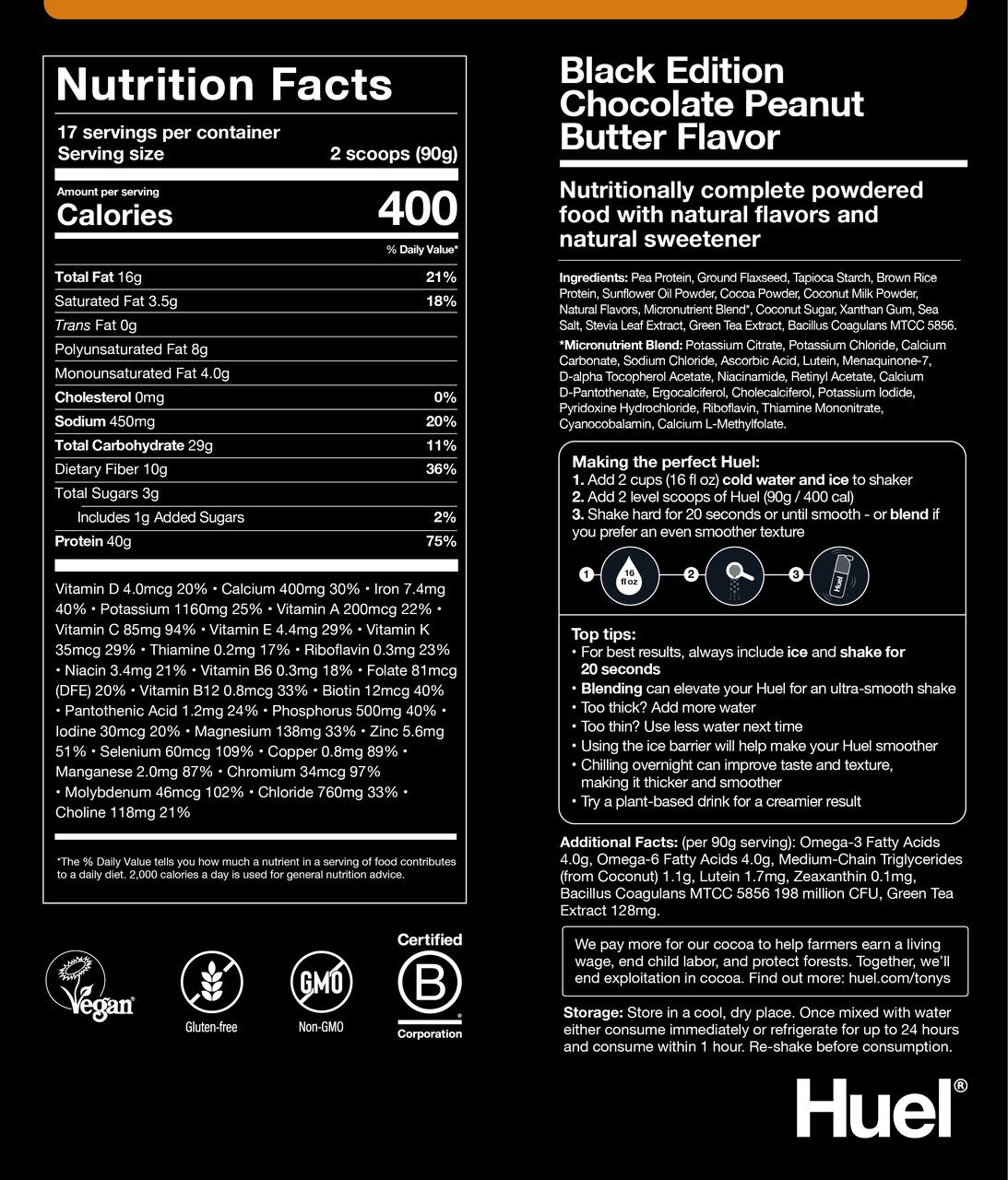 Nutritional Information for the Black Edition Chocolate Peanut Butter flavor