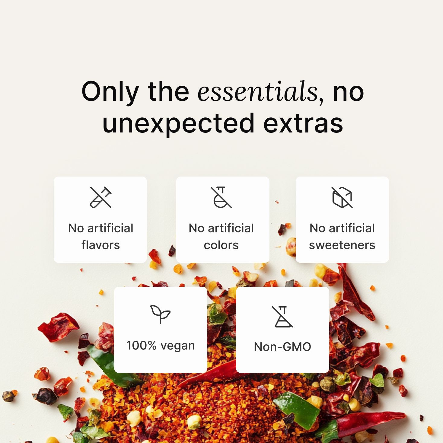 Dried vegetables and herbs blend on a neutral colour background