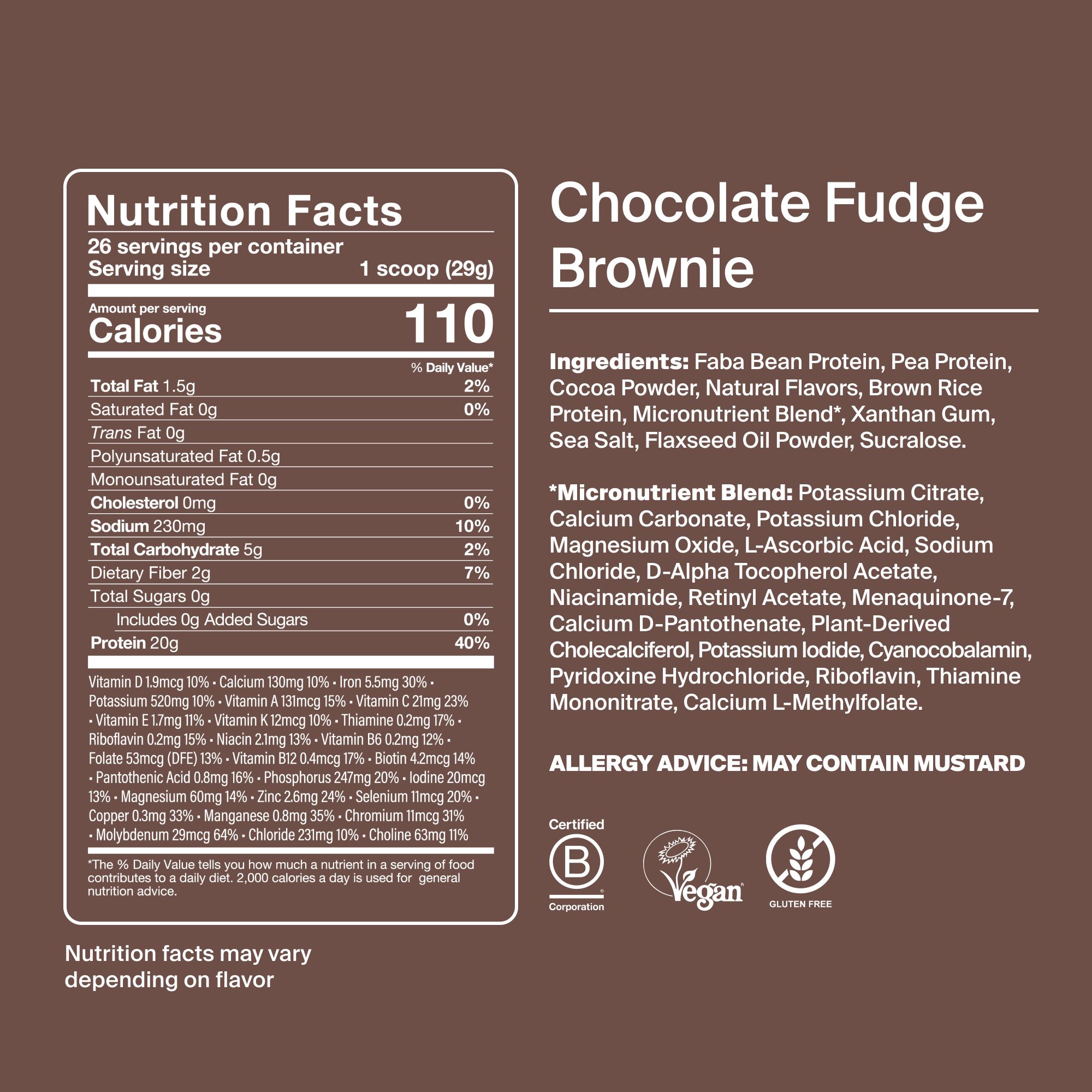 the back of a Huel complete protein powder tub containing nutritional information