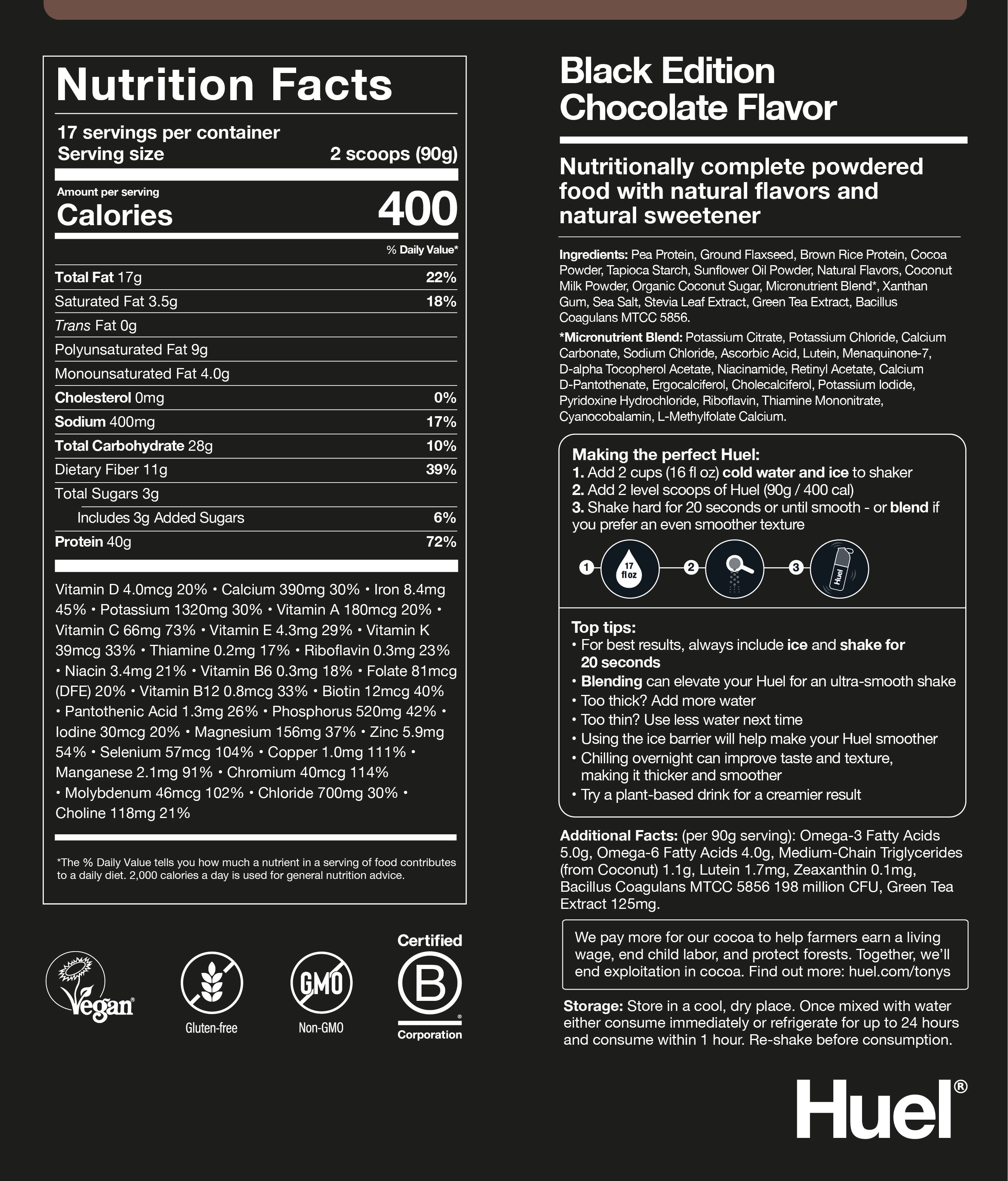 Huel Black Edition Chocolate nutritional information