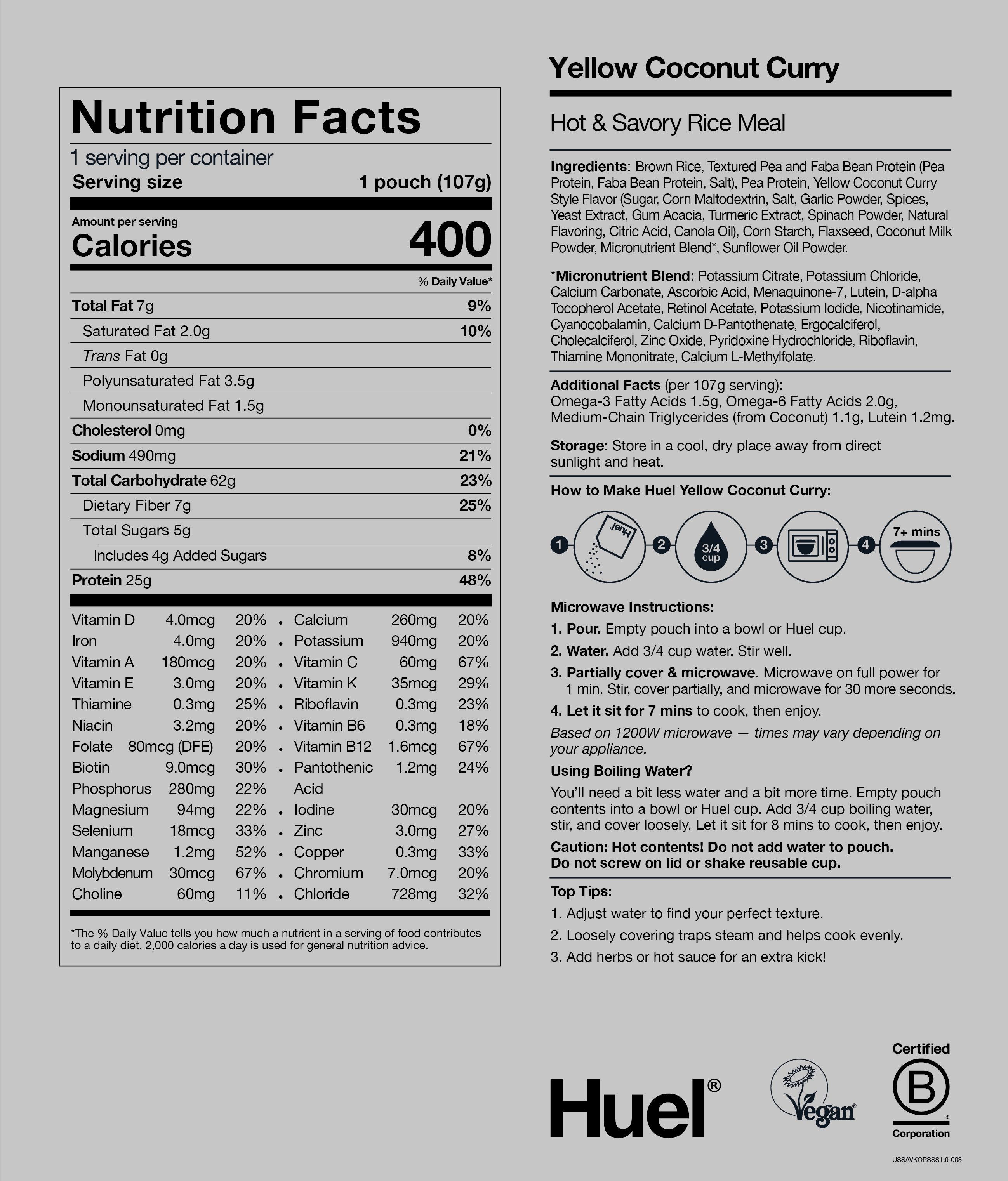 Hot & Savoury Meal Pack BOP Nutritional Information 