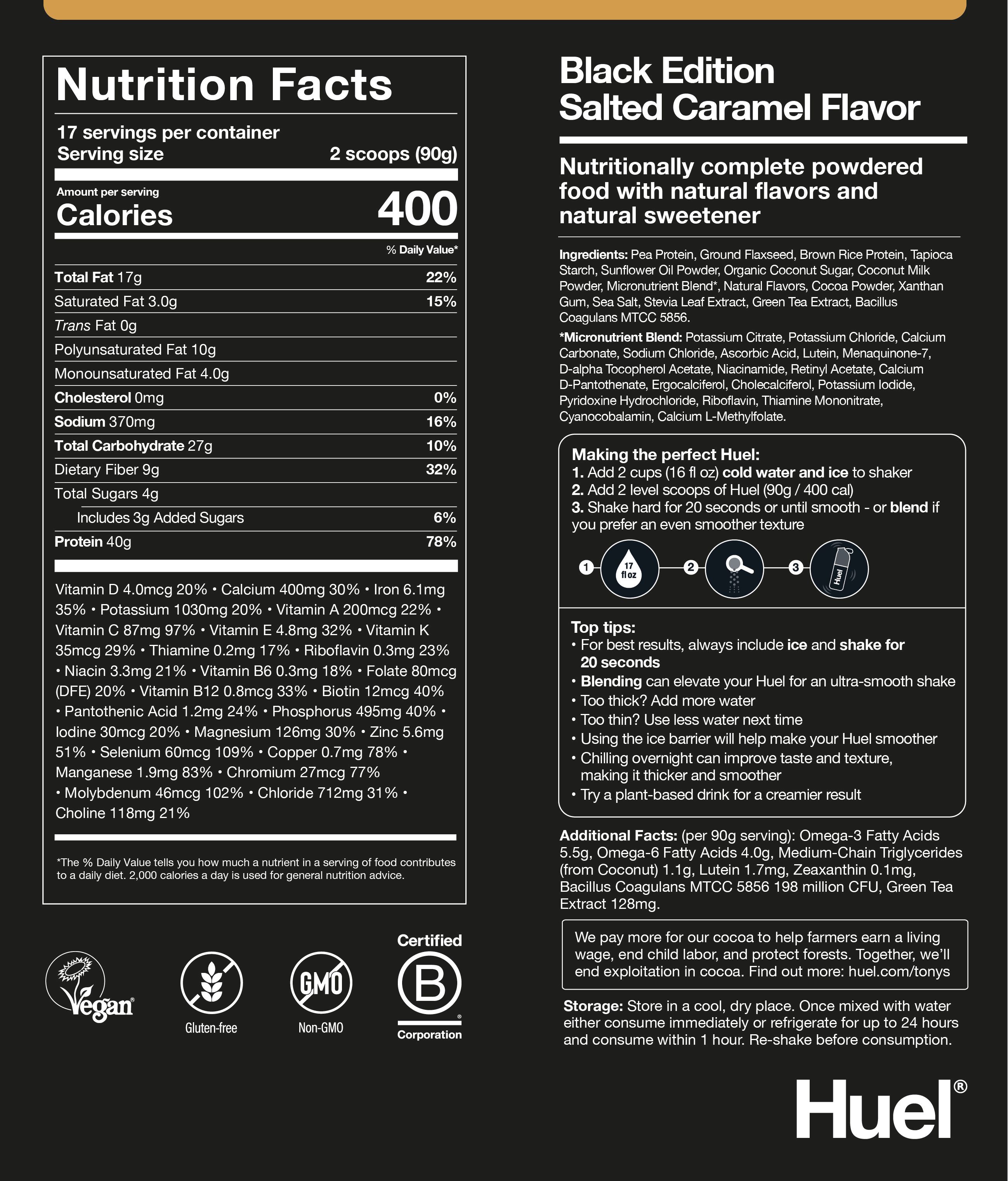 Salted Caramel back-of-pack nutritional label 