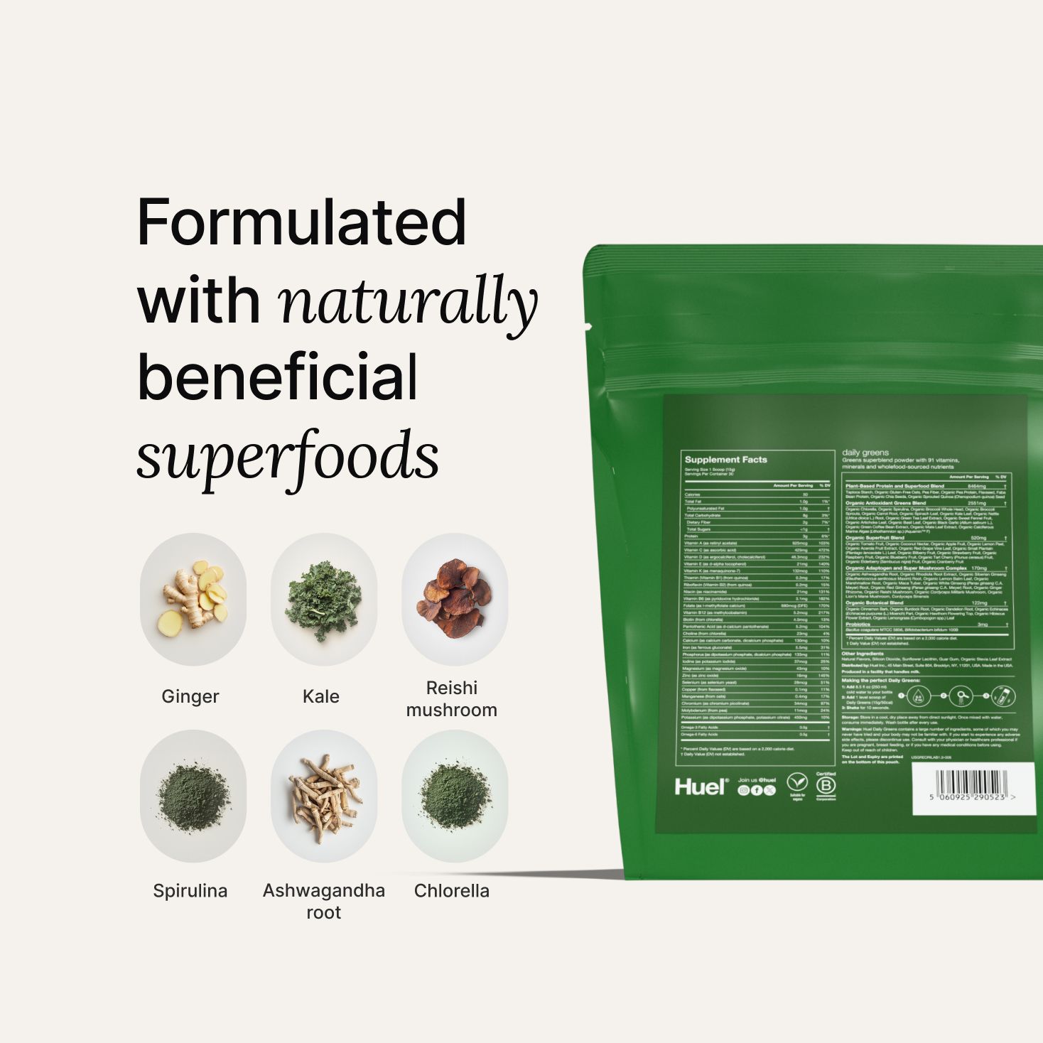 Ingredients and the Greens back of pack