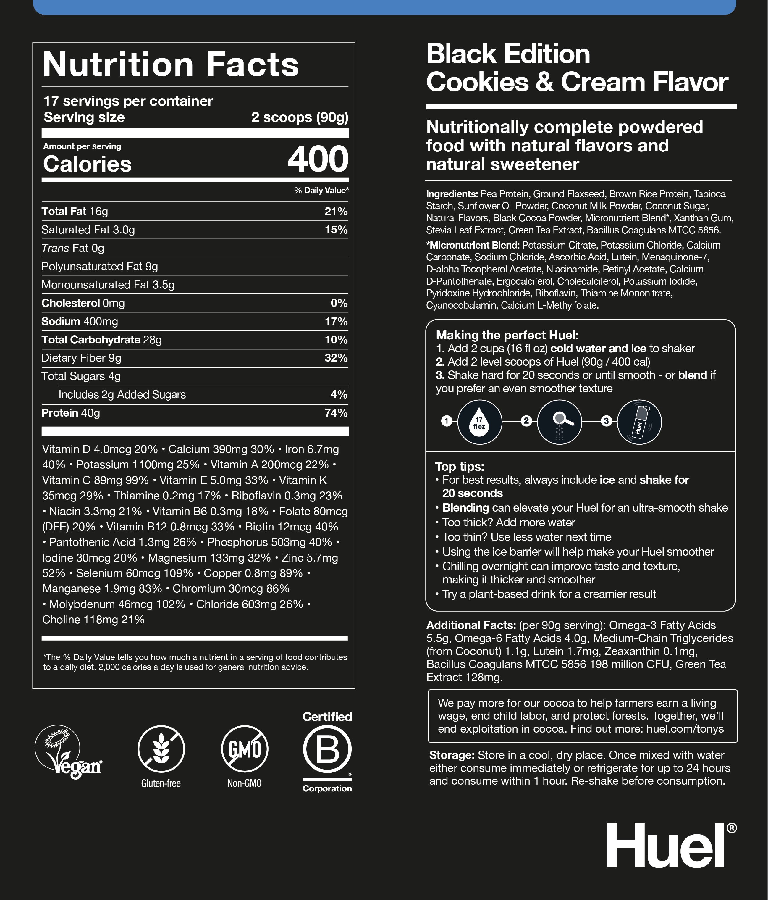 Black Edition Cookies & Cream BOP Nutritional Info