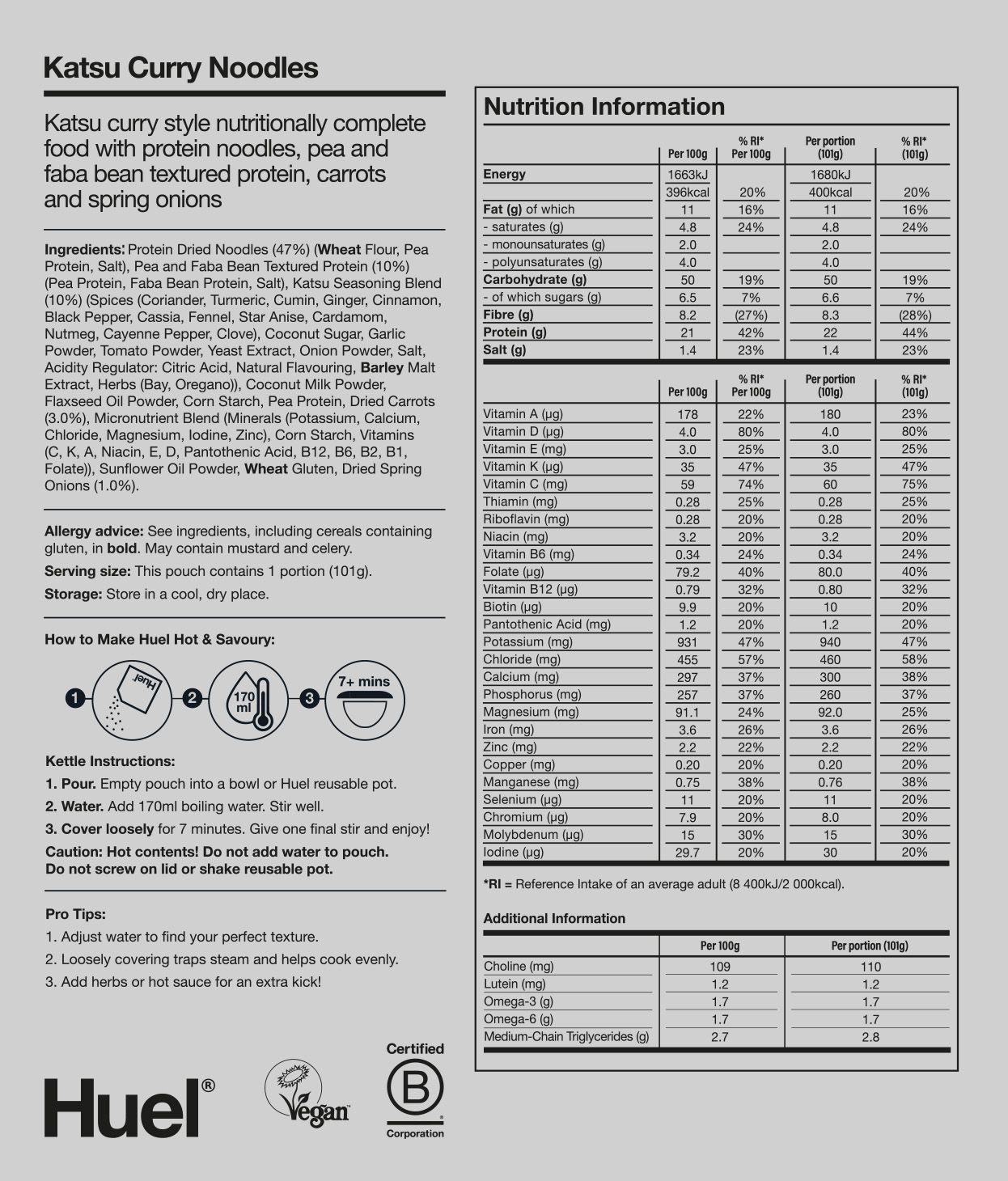 Hot & Savoury Meal Pack BOP Nutritional Information 