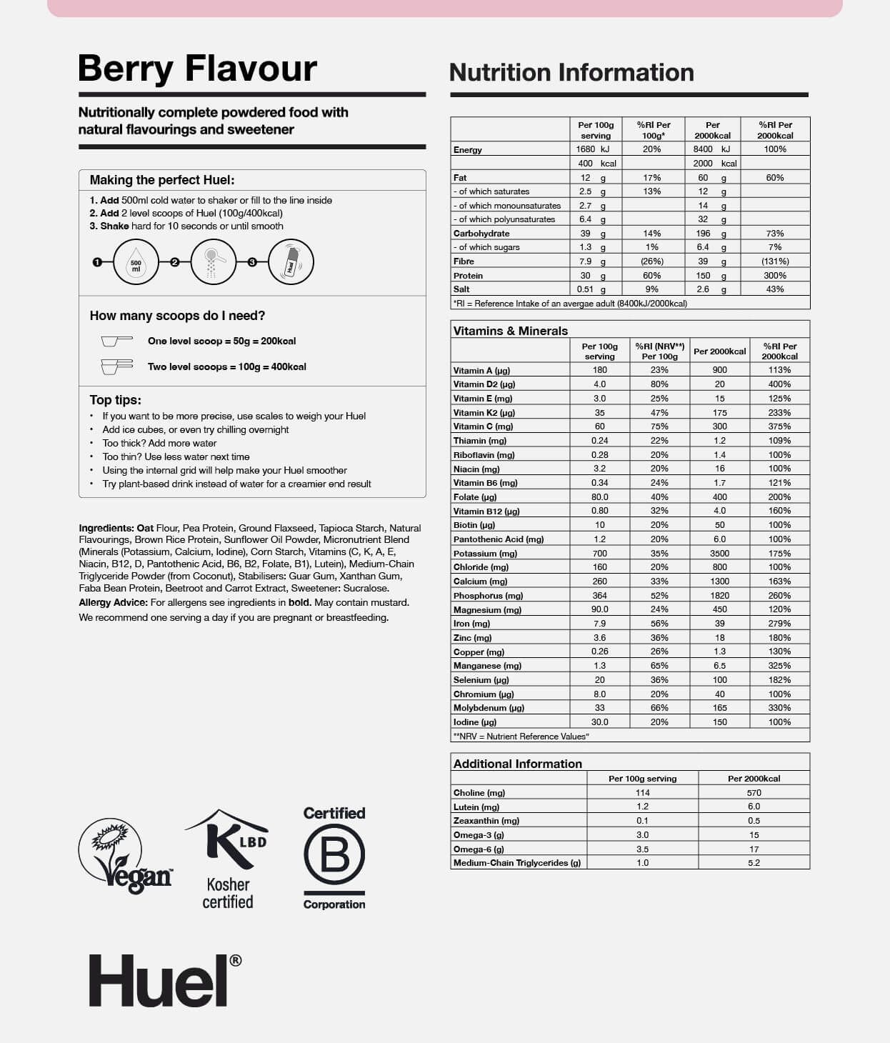 Powder Berry BOP Nutritional Info