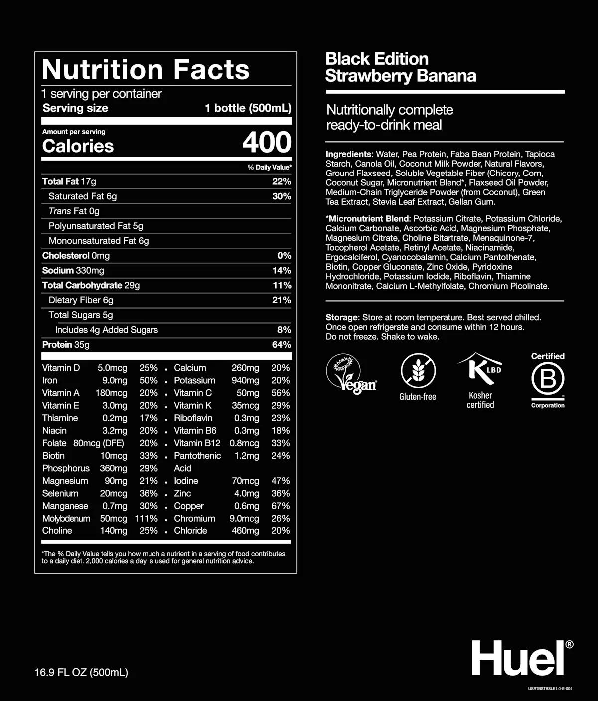 Nutritional information for Huel Black Edition Powder - Strawberry Banana