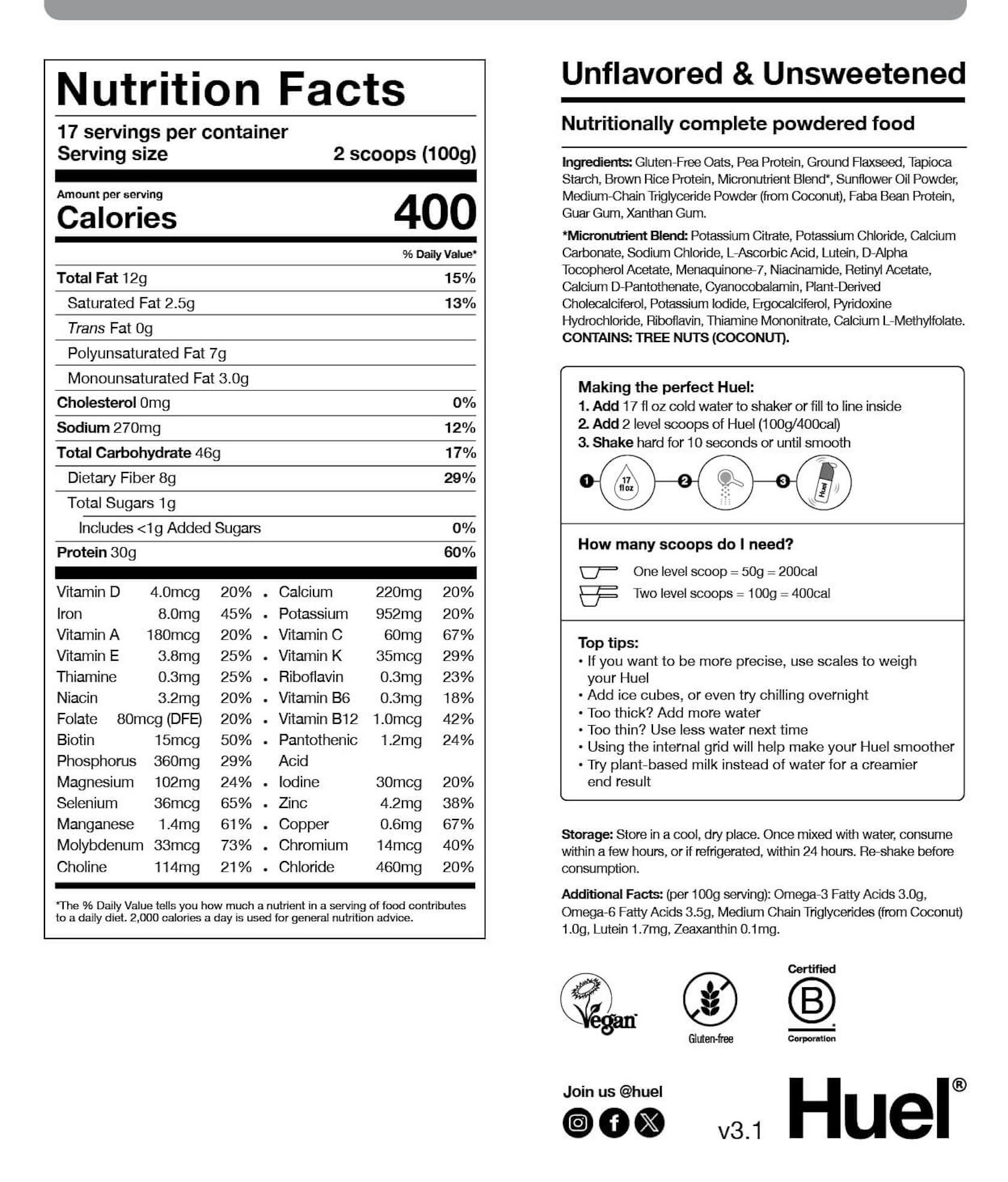 Powder Unflavored & Unsweetened Nutritional Info