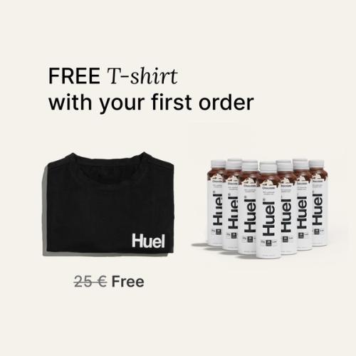 An image of the contents of the Huel Ready-to-drink Welcome Pack including a black Huel t-shirt