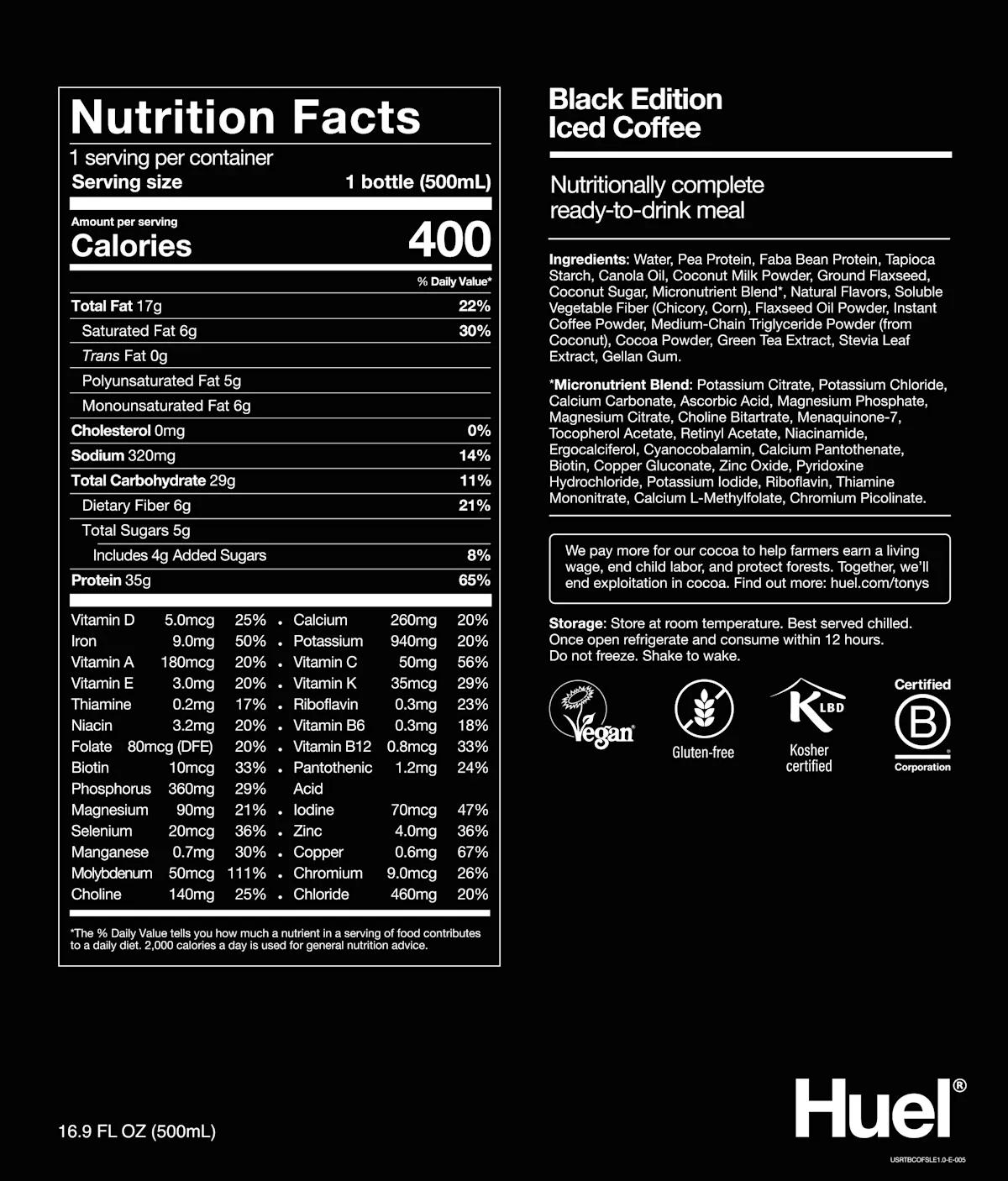 Nutritional information for Huel Black Edition RTD - Iced Latte
