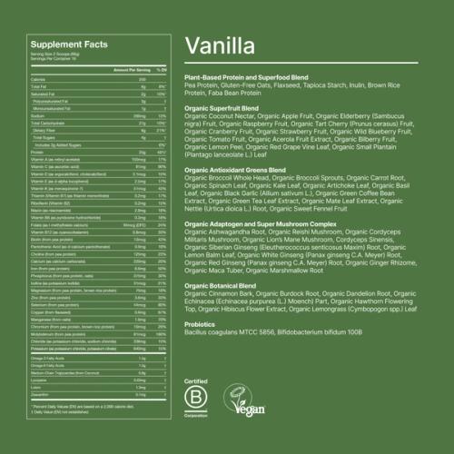 Ingredients and the Superblend back of pack