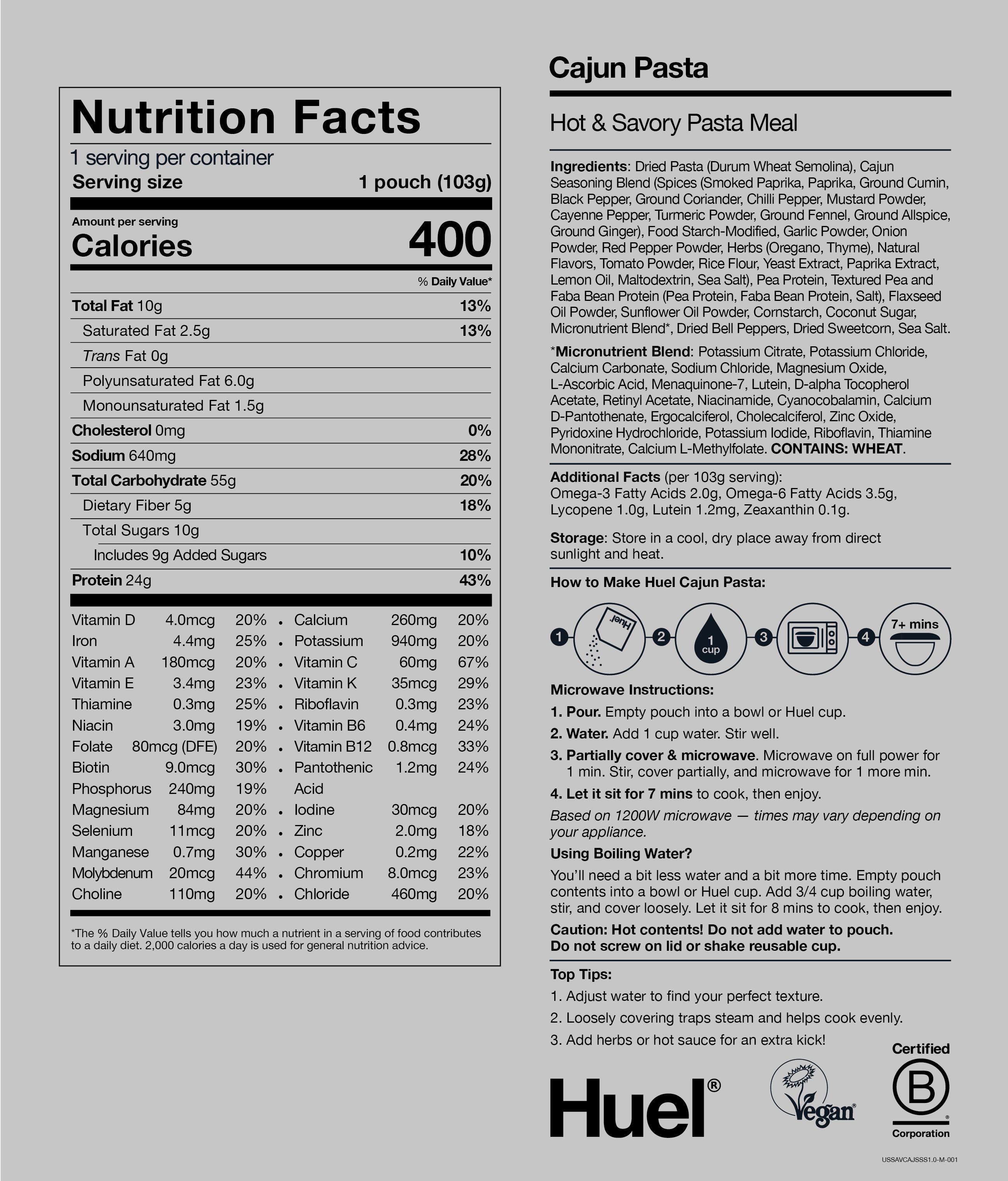 Hot & Savoury Meal Pack BOP Nutritional Information 