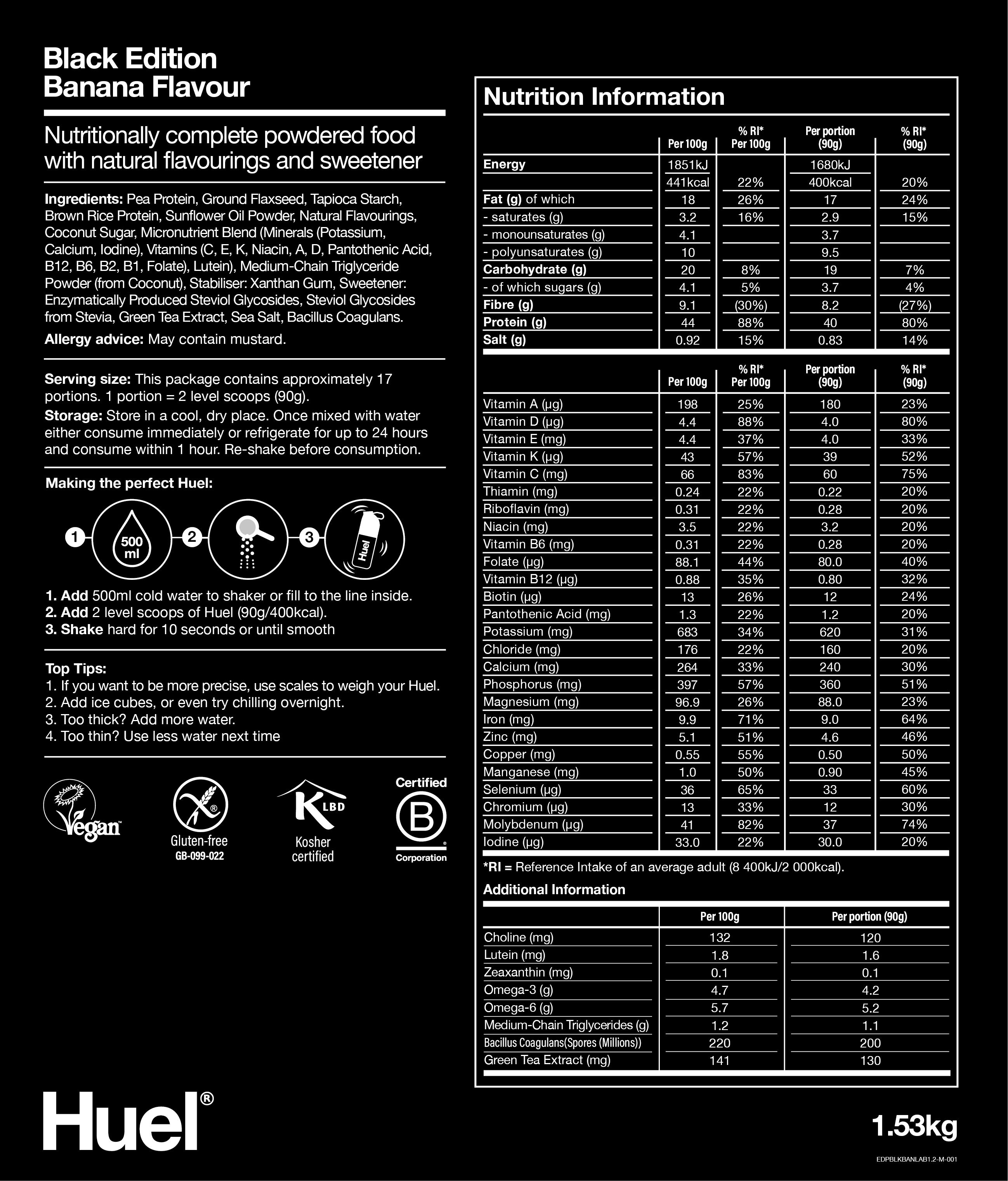 Huel Black Edition Banana nutritional information