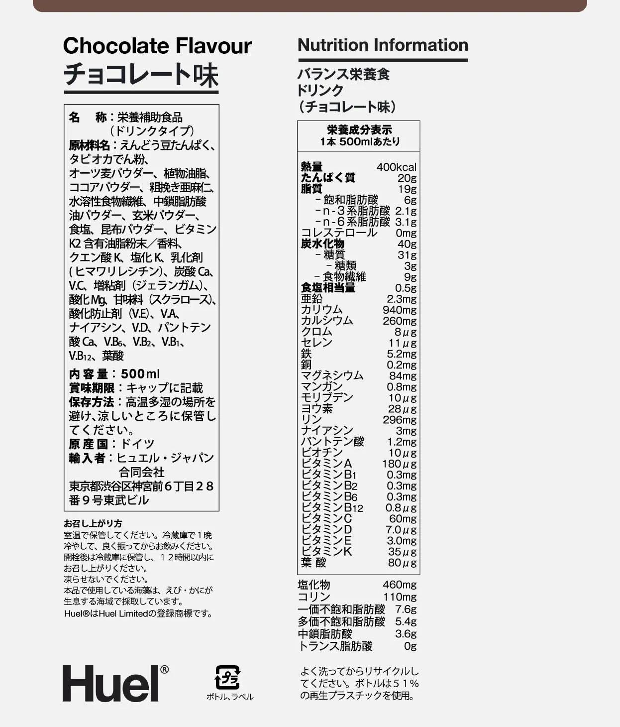 RTD Chocolate BOP Nutritional Information